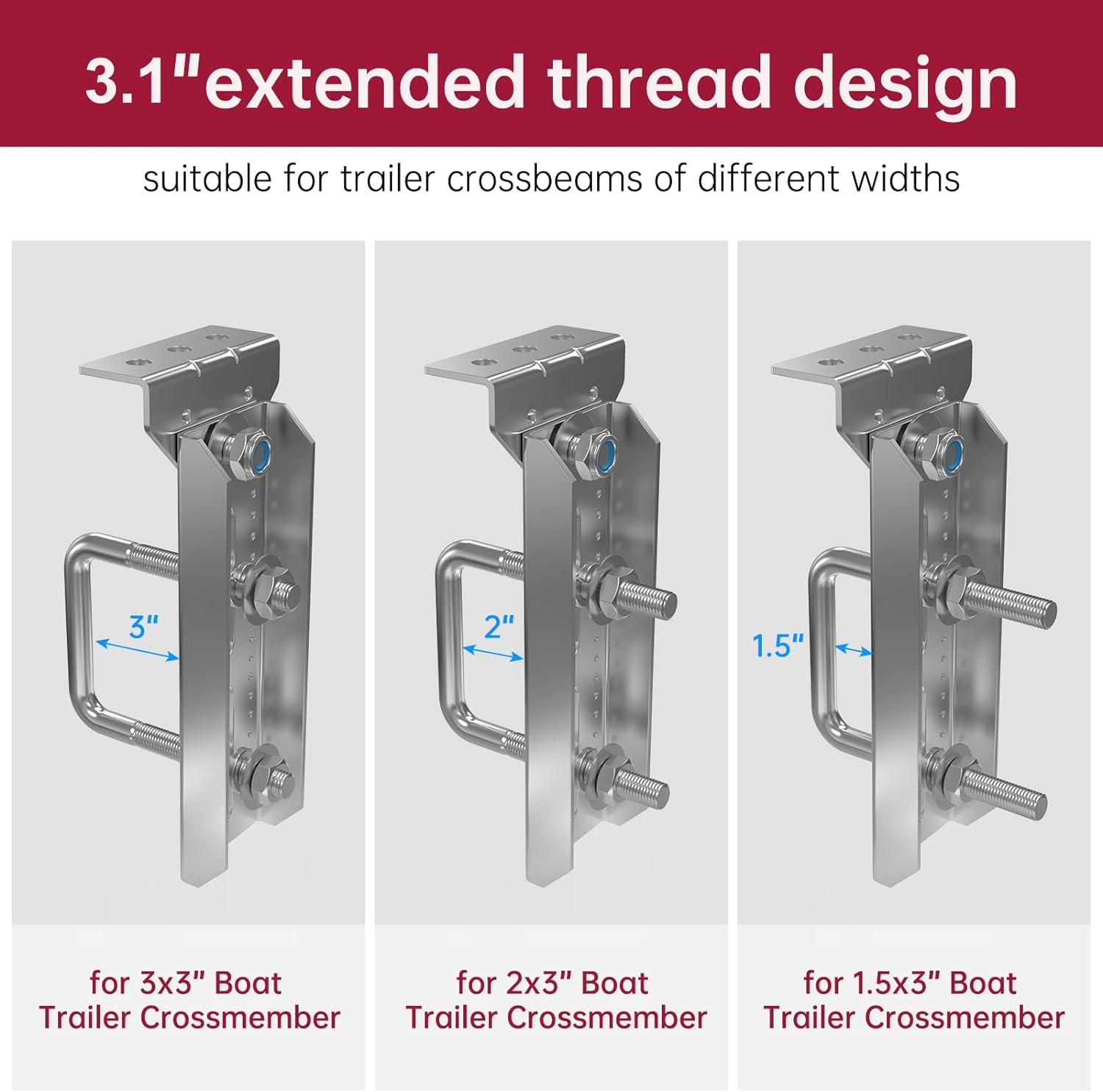 8 PCS 8" Galvanized Swivel Top Bunk Bracket Kit with Hardware for 3"X3"，2"X3",1.5"X3" Boat Trailer Crossmember, Boat Trailer Bunk Brackets & Square U-Bolts image number 6