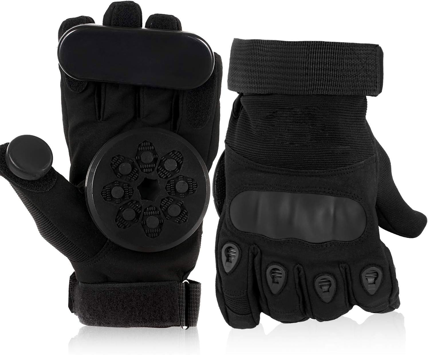 Professional Skateboard Gloves with Sliders，Standard Longboard Downhill Slide Gloves Skate Gloves with 2 Set Slider Puck Set image number 1