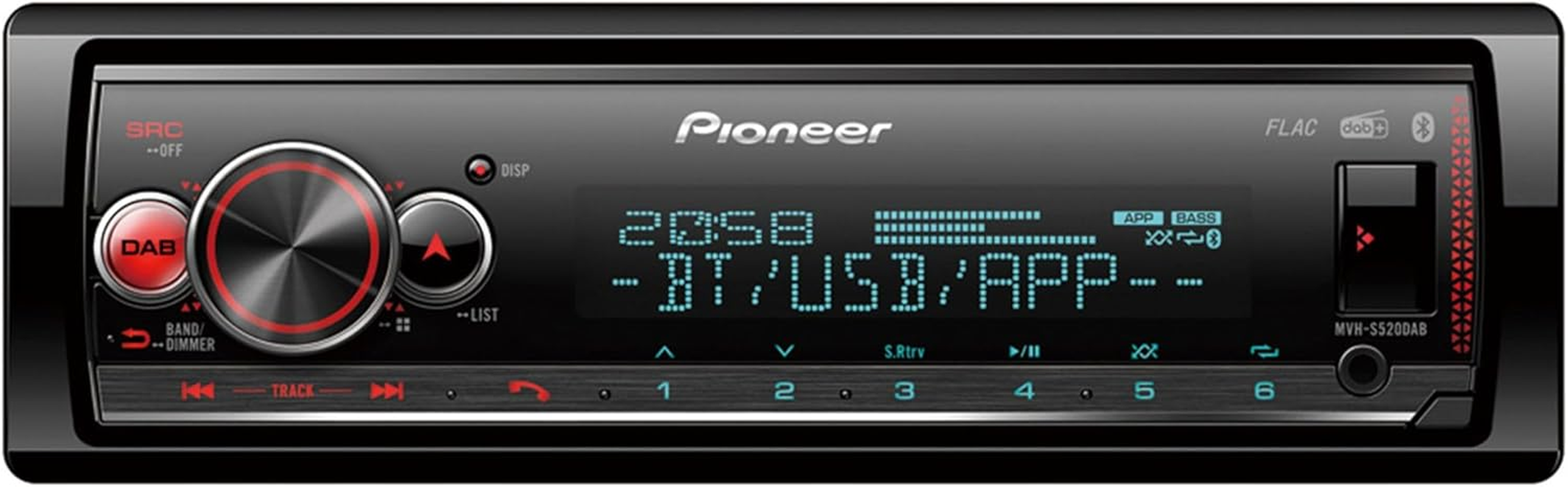 Pioneer MVH-S120UB 1-DIN Receiver with Red Illumination, USB and Compatible with Android Devices. image number 6