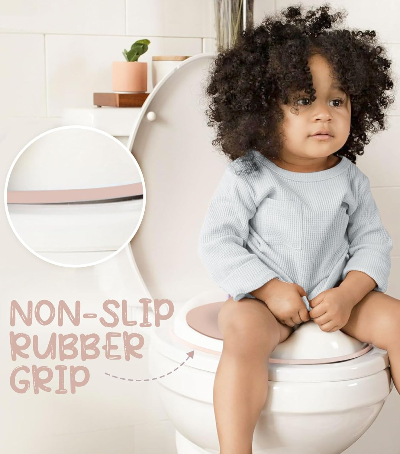 Dawntress Potty Training Toilet Seat - Ultra-Stable Kids Toilet Seat with Soft Cushion, Anti-Slip Portable Potty Training Seat with Splash Guard for Boys Girls, Fits round & Oval Toilets - Pink image number 5