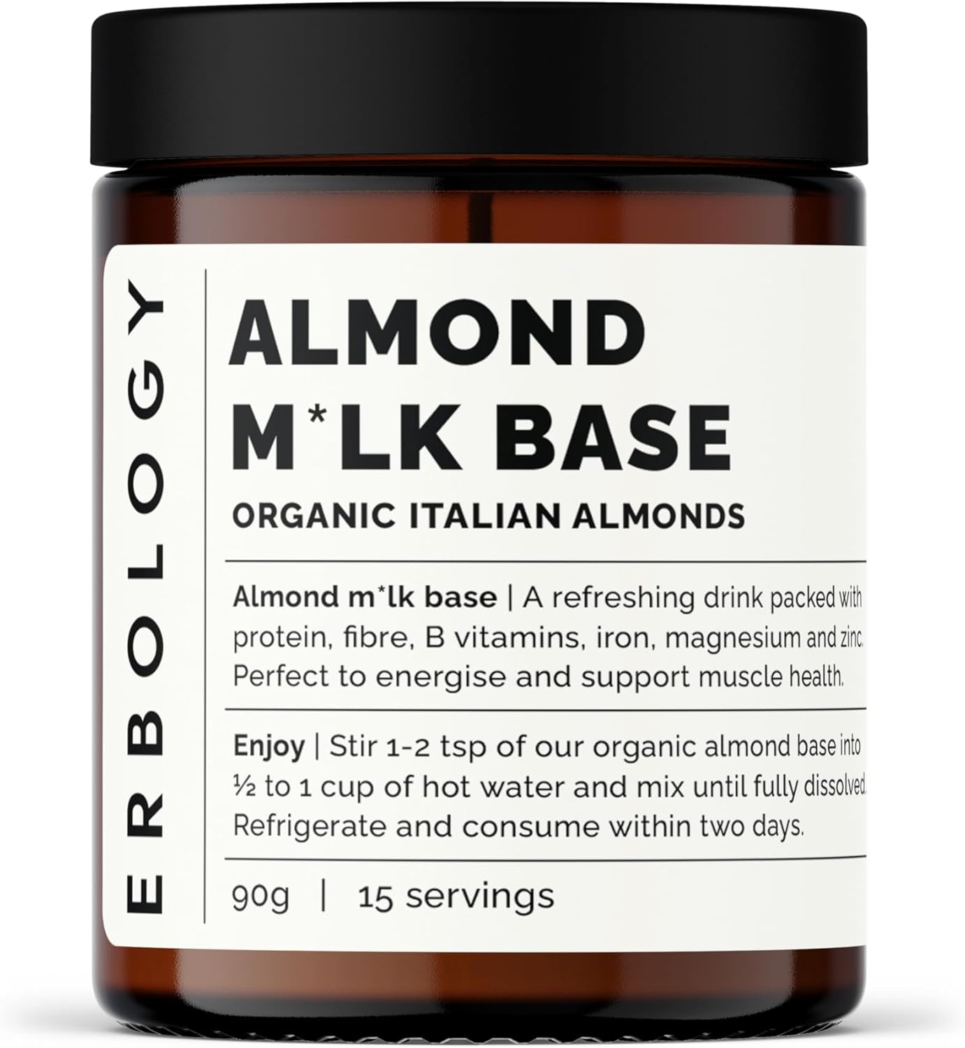 100% Organic Almond Milk Base 90G - Cold-Pressed from Small-Batch Fresh Almonds - Straight from Farm in Italy - Non-Gmo - Recyclable Glass Bottle