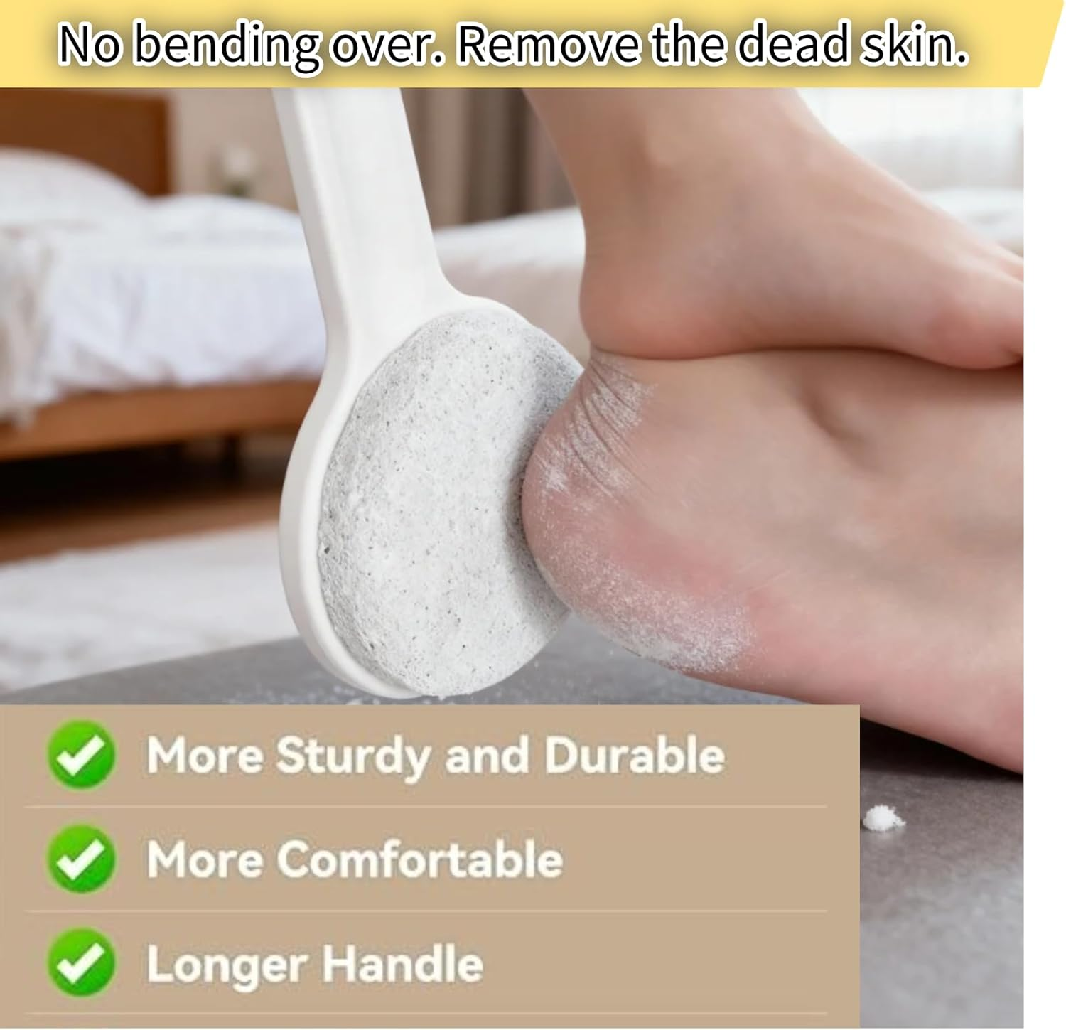 CKONXE Long Handle Pumice Stone Foot Scrubber, 14 In, Porous Pumice Head for Dead Skin Removal, Exfoliator，White，Foot Scrub Shower Pedicure Tools， Foot Care Stone