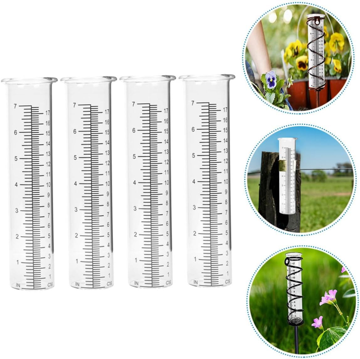4Pcs Transparent Rain Gauge with Scale Design Rain Measuring Tubes for Garden Lawn Outdoor Water Measurement Tool
