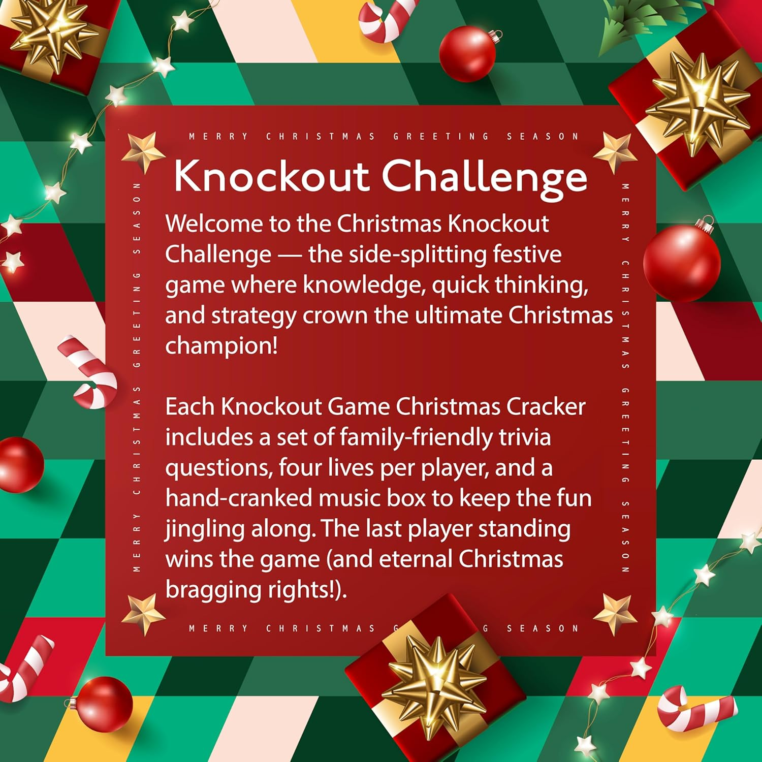 Kuckoo Crackers - 6 X 13-Inch Knock Out Game Christmas Crackers image number 2