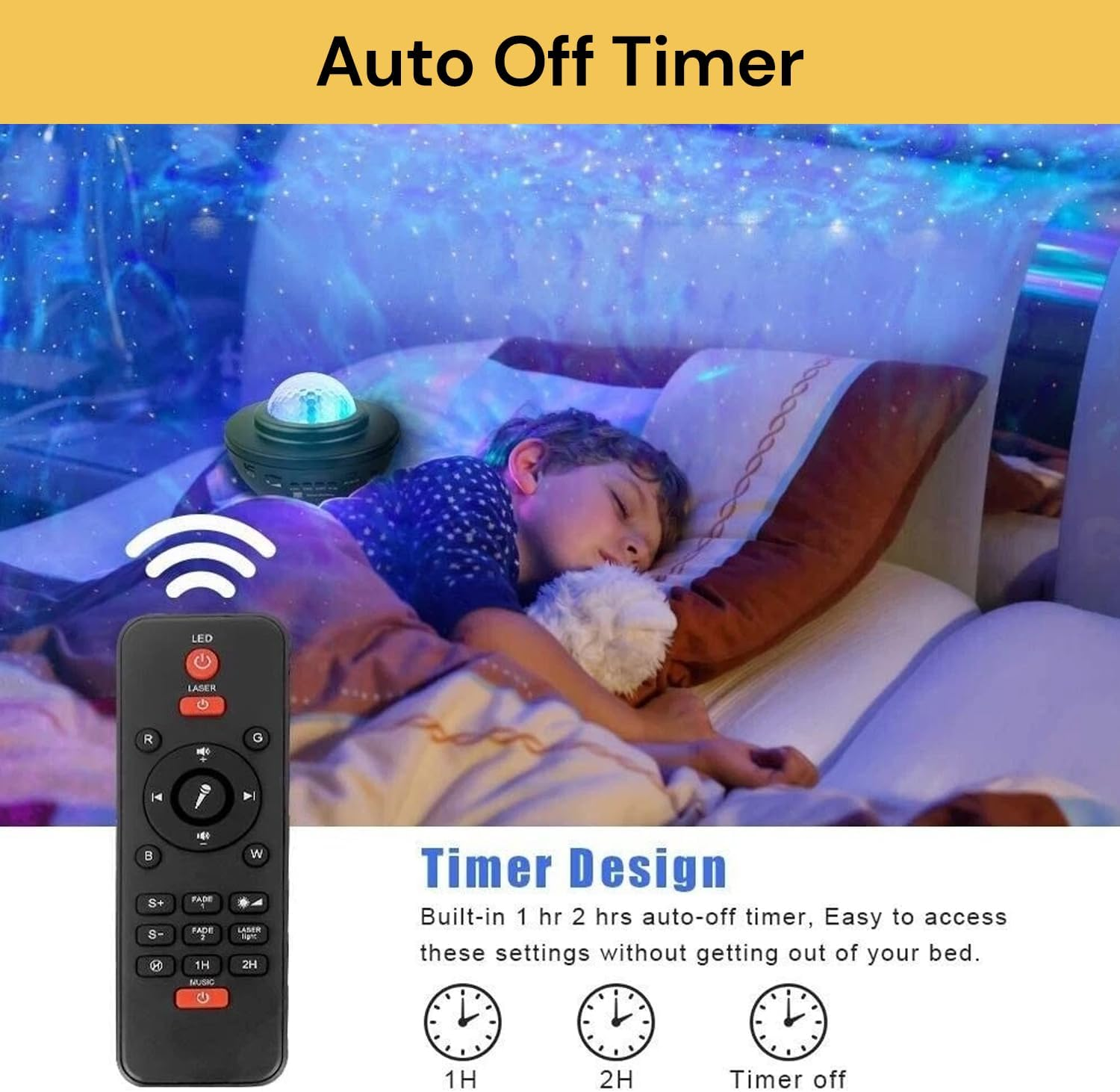 EZONEDEAL LED Laser Starry Projector Light Star Projector Light Ocean Wave Star Night Light, Adjustable Lightness Remote Control Timer image number 6