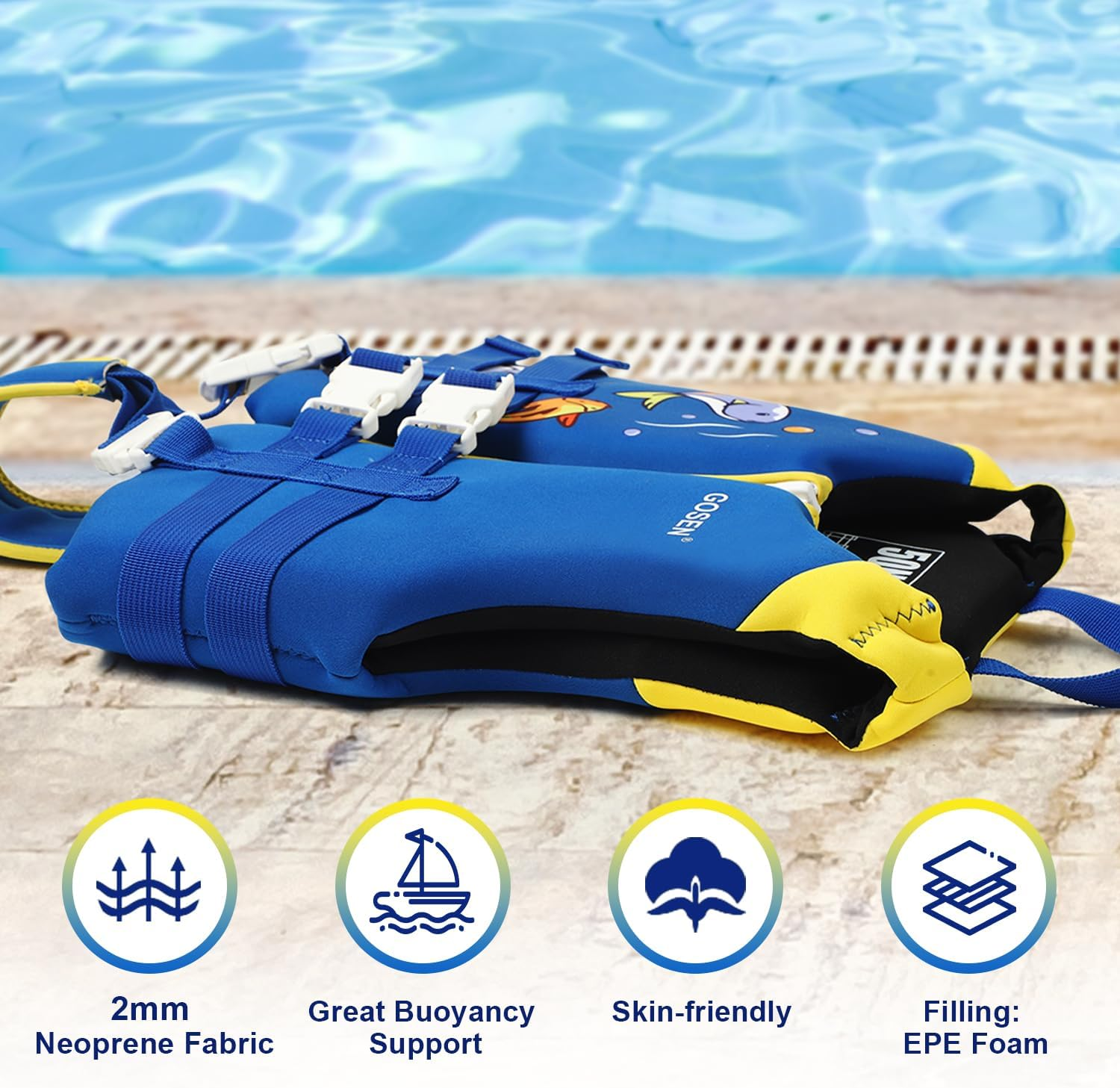 Kids Swim Vest Toddler Floaties for 24-66 Lbs Boys Girls, Toddler Swim Vest with Adjustable Safety Strap, Easy on and off Swimming Aid for Age 2-6 Years Learn to Swim image number 5