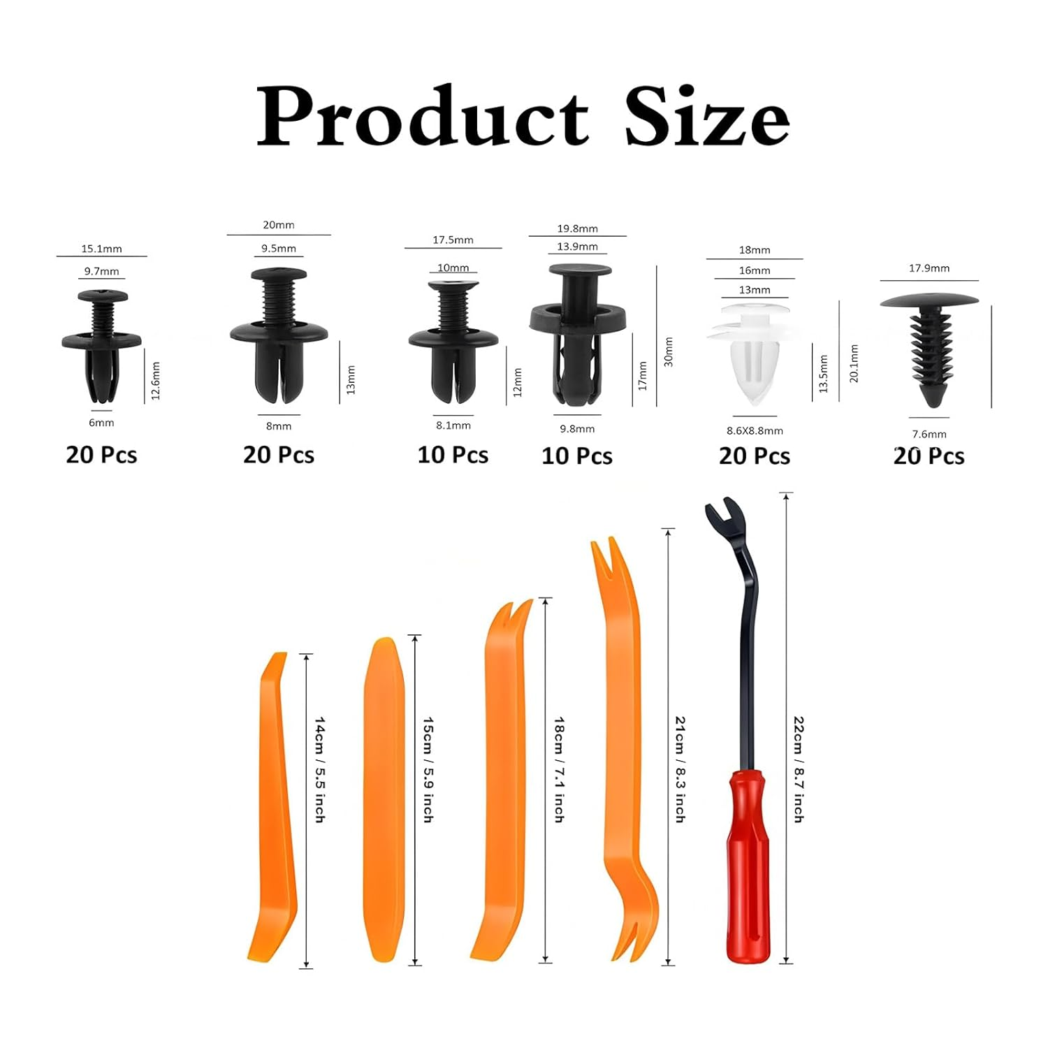 100 PCS Universal Car Retainer Clips Kit,Expansion Screws(6Mm-9,8Mm) 6 Types Auto Door Trim Panel Molding Push Pins, Bumper Fender Fasteners Rivets with Removal Tools for Bumper image number 4