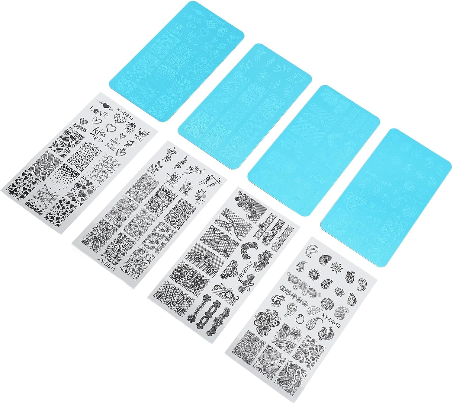 French Nail Art Stamping Plate 4Pcs Nail Polish Printing Steel Plate with Transparent Films Nail Stamping Plate for Artificial Nails image number 3