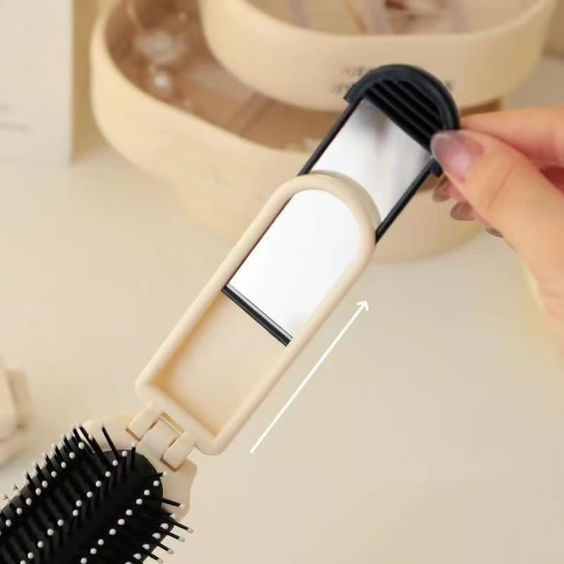 Travel Hair Brush with Mirror Folding Hair Massage Comb Compact Portable Hair Brush for Purse Wet & Dry Detangling (Style 1, One Size) image number 1