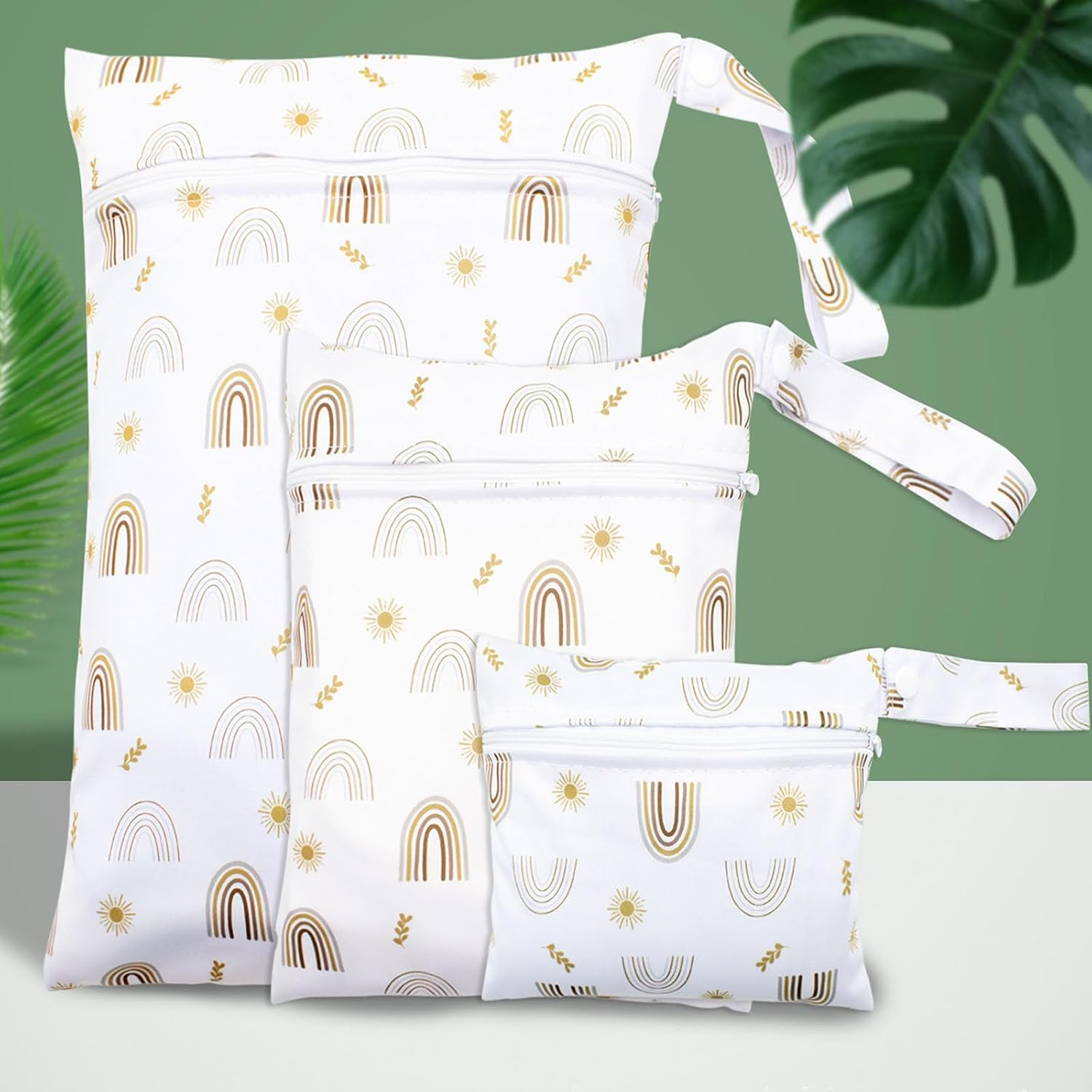 3 Pcs Wet Bags Waterproof Reusable Zippered Pocket Cloth Diaper Wet Dry Bags, Wet Bag Storage Bag Zipper Waterproof Washable Travel Bags with Zippered Pockets & Handle for Swimsuit Wet Clothes,Rainbow image number 5