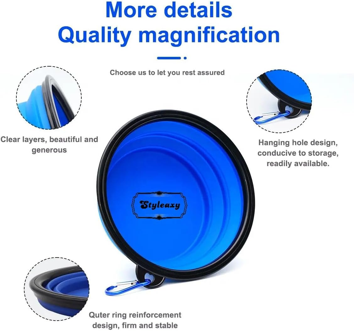 Collapsible Pet Bowl, BPA Free Portable Silicone Pet Feeding and Water Bowl with Carabiner Clip, Ideal for Hiking, and Outdoor Activities (Set of 2) image number 2
