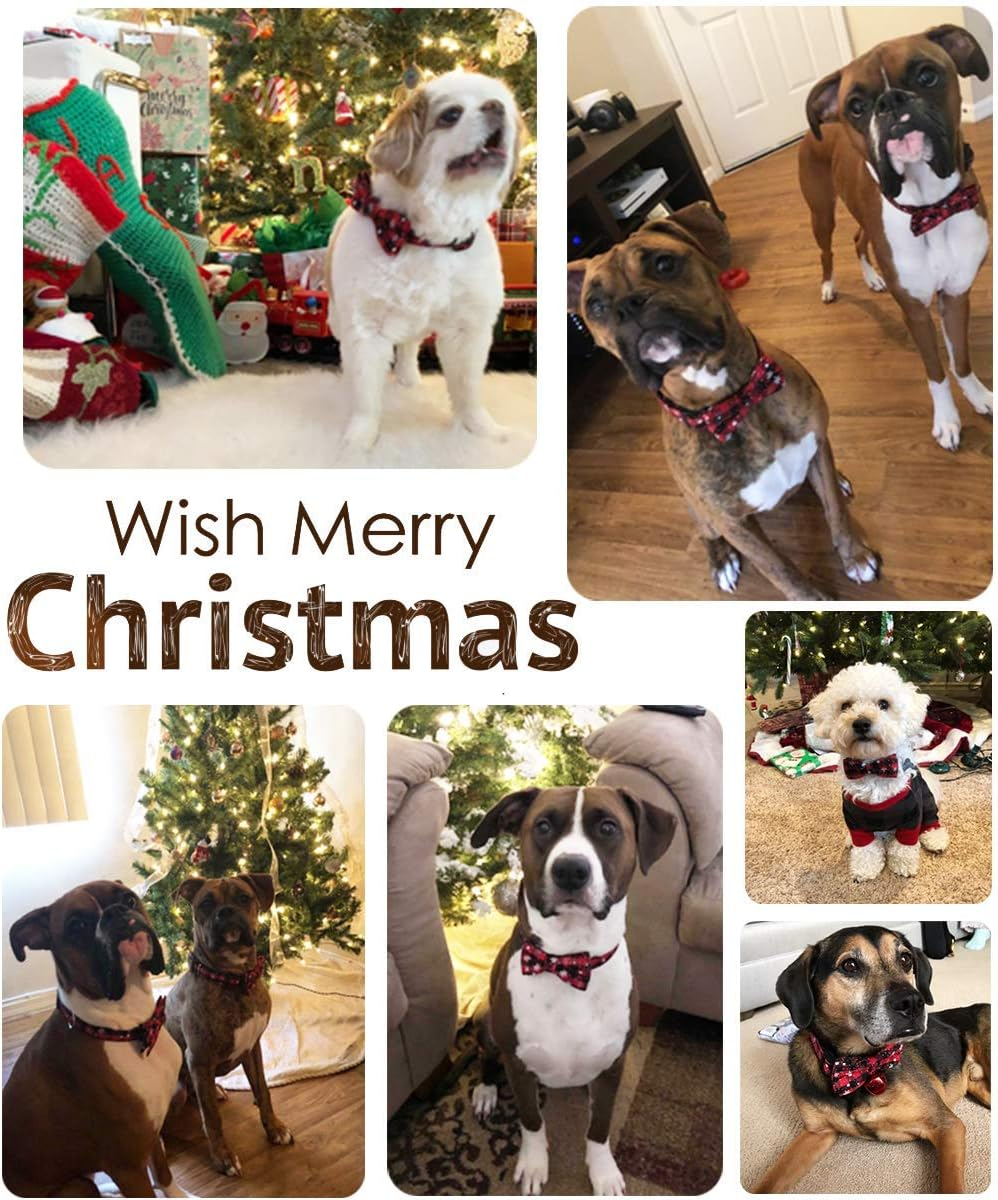 Moonpet Xmas Christmas Dog Collar with Bow Tie - 100% Cotton Nylon Design Adjustable Handmade Dog Collar - Cute Fashion for Small Medium Large Dogs-S image number 5