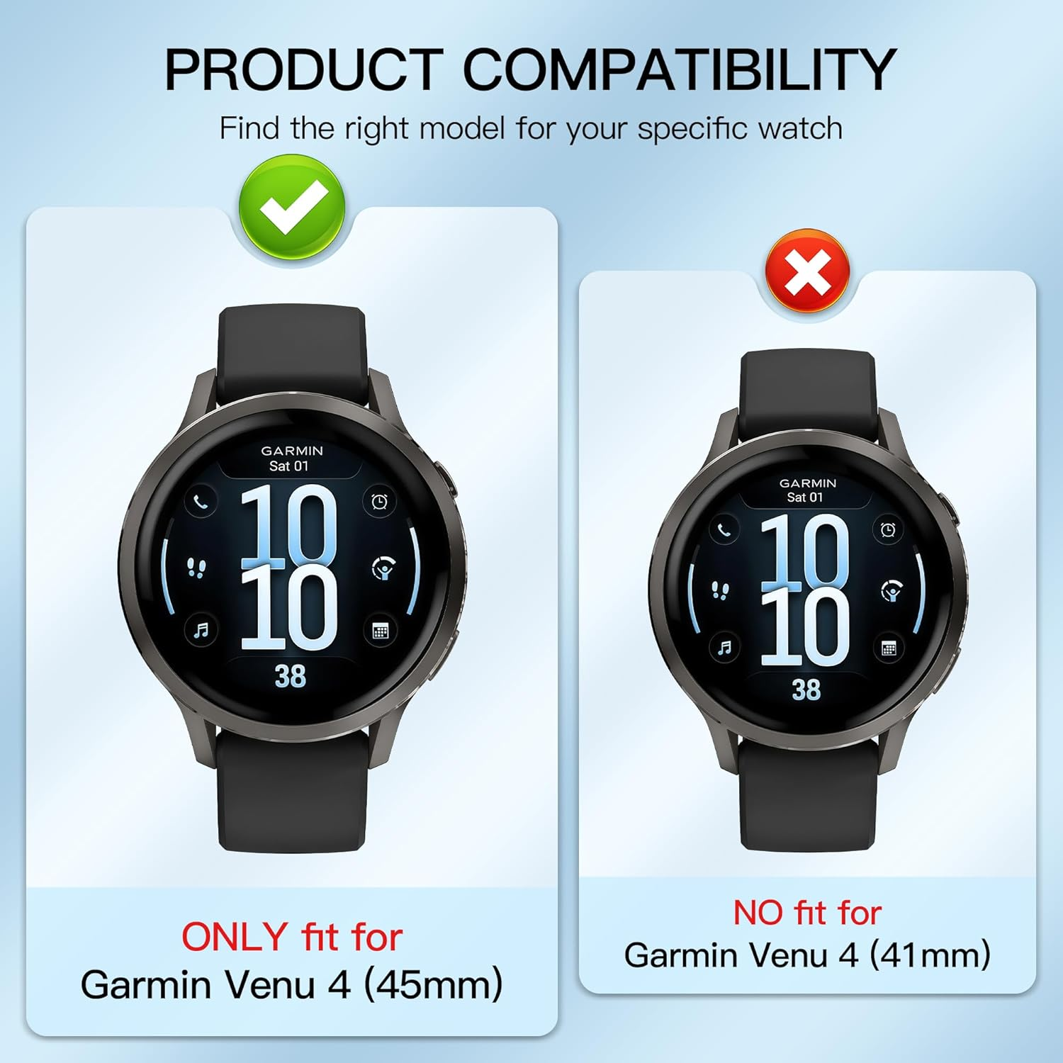 Suoman 3 Pack Case for Garmin Venu 4 45Mm Screen Protector, All-Around Protective PC Cover Tempered Glass Screen Protector Case for Garmin Venu 4 45Mm-Black - Black image number 6