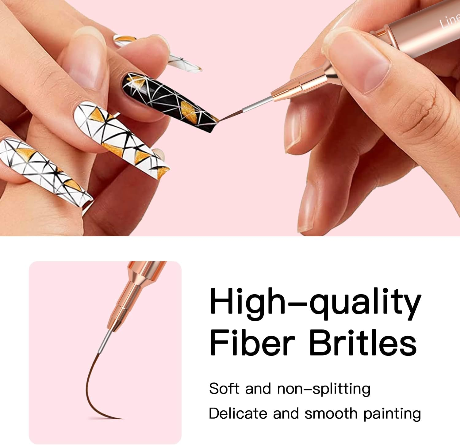 Metallic Nail Art Brushes, 5Pcs Liner Brush Set, UV Gel Polish Painting Art Design Pen for Long Lines, Thin Details, Fine Drawing Sizes 4/8/12/20/25Mm(Champagne Gold) image number 6
