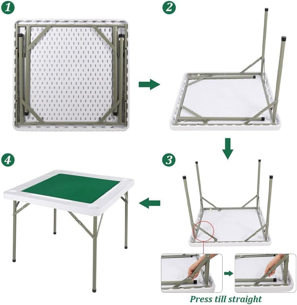 MINYII Mahjong Table with Adults, 35&rdquo; Square Folding Card Table W/Wear Resistant PVC Desktop, 4 Cup Holders & 4 Chip Grooves, Foldable Mahjong Table for Adults Table Games, Domino Game, Camping image number 1