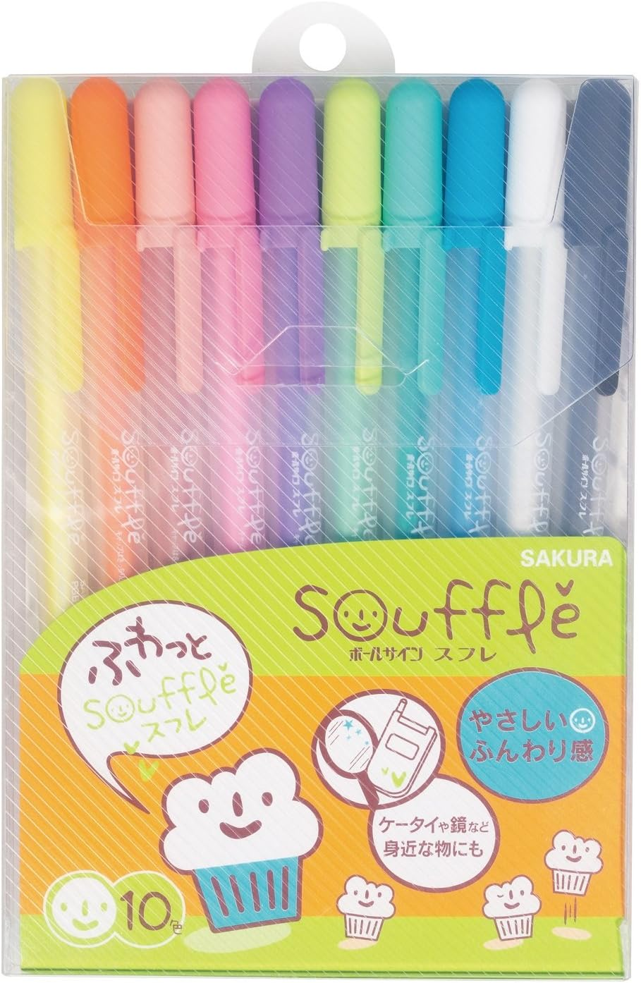 Sakura Crepas PGB10VN Water-Based Ballpoint Pen, Ball Sign, Souffle, 10 Colors