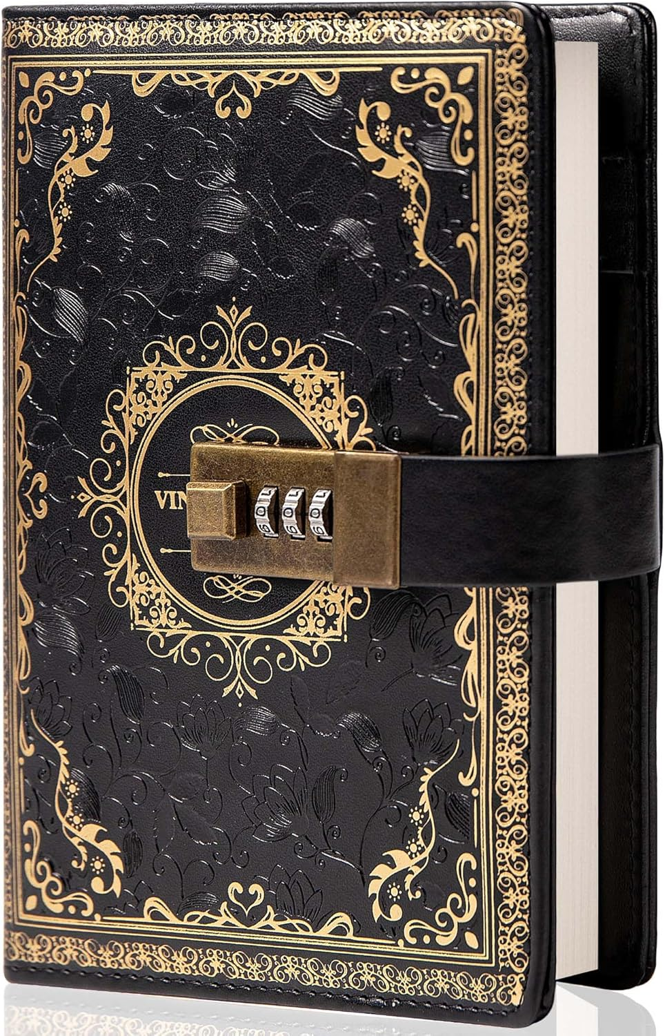 Vintage Leather Journal Notebook with Combination Lock, B6 Embossed Flower Secret Diary Ruled Lined Paper for Writing Women Girls Children (Wine)