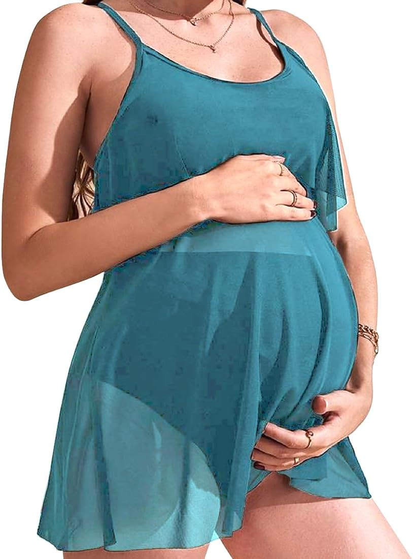 Harssidanzar Maternity Bikini Set Two Piece Swimsuit Sheer Mesh Maternity Bathing Suits Suit Swimwear KL303US