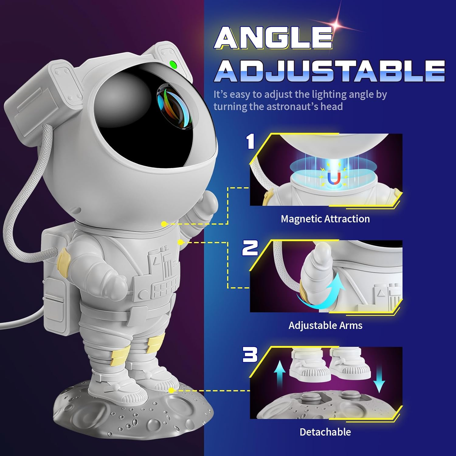 Astronaut Star Projector Night Light - JUIARA Space Projector Galaxy Starry Nebula Ceiling Projection Lamp with Timer, Remote and 360&deg;Adjustable, for Kids Adults, Gaming Room Decor for Bedroom image number 4