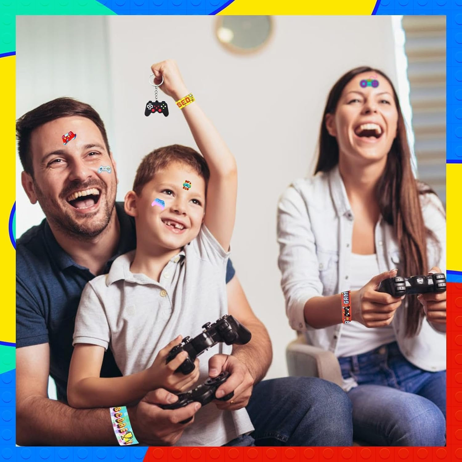 98 Pcs Video Game Party Favors, Party Favors - 12 Set of Party Supplies Included Gift Bags,Game Keychain,Slap Bracelet,Stickers,Temporary Tattoos for Birthday Party Supplies