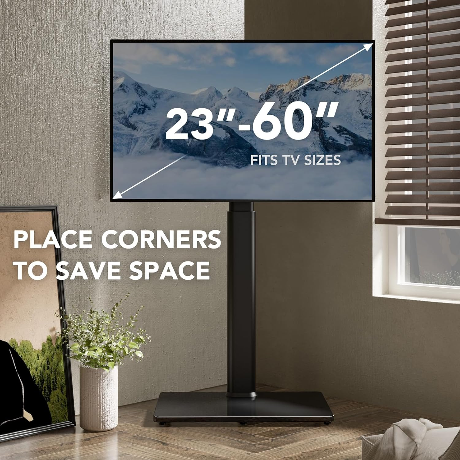 AX WABER Universal Floor TV Stand with Mount 80 Degree Swivel Height Adjustable and Space Saving Design for Most 27 to 65 Inch LCD, LED OLED Tvs, Perfect for Corner & Bedroom AX1006TB image number 1