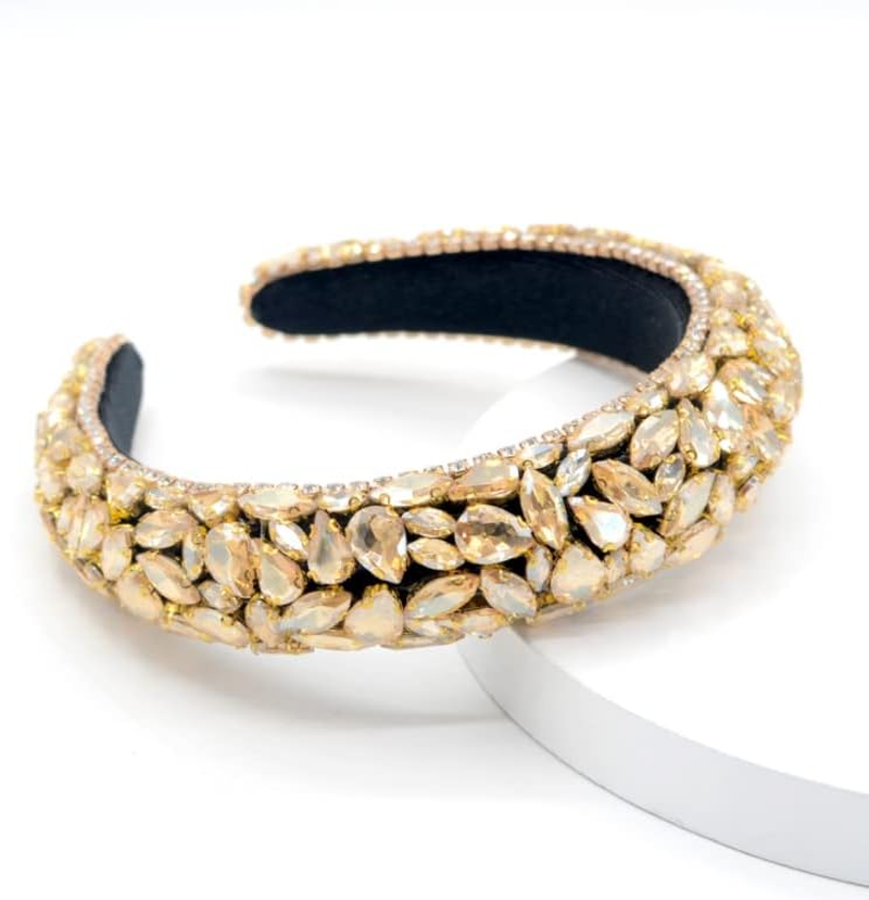 Rhinestone Padded Baroque Crystal Fashion Party Headband for Bridal Wedding Anniversary Holiday Gifts (Gold) - Gold image number 4