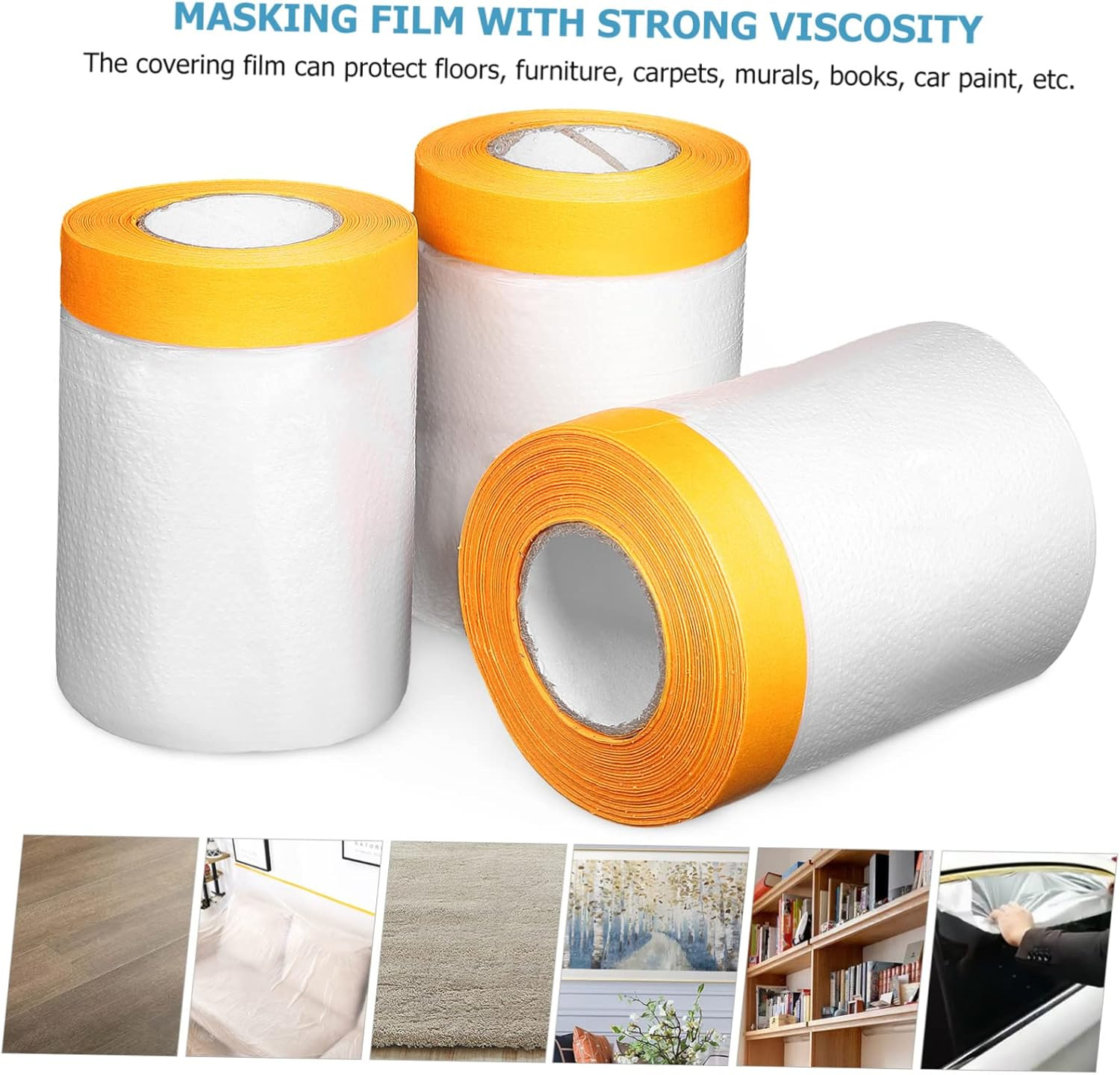 6Rolls Masking Tape for Painting Self-Adhesive Covering Films Easy to Cut Protect Floors Furniture Carpets image number 5