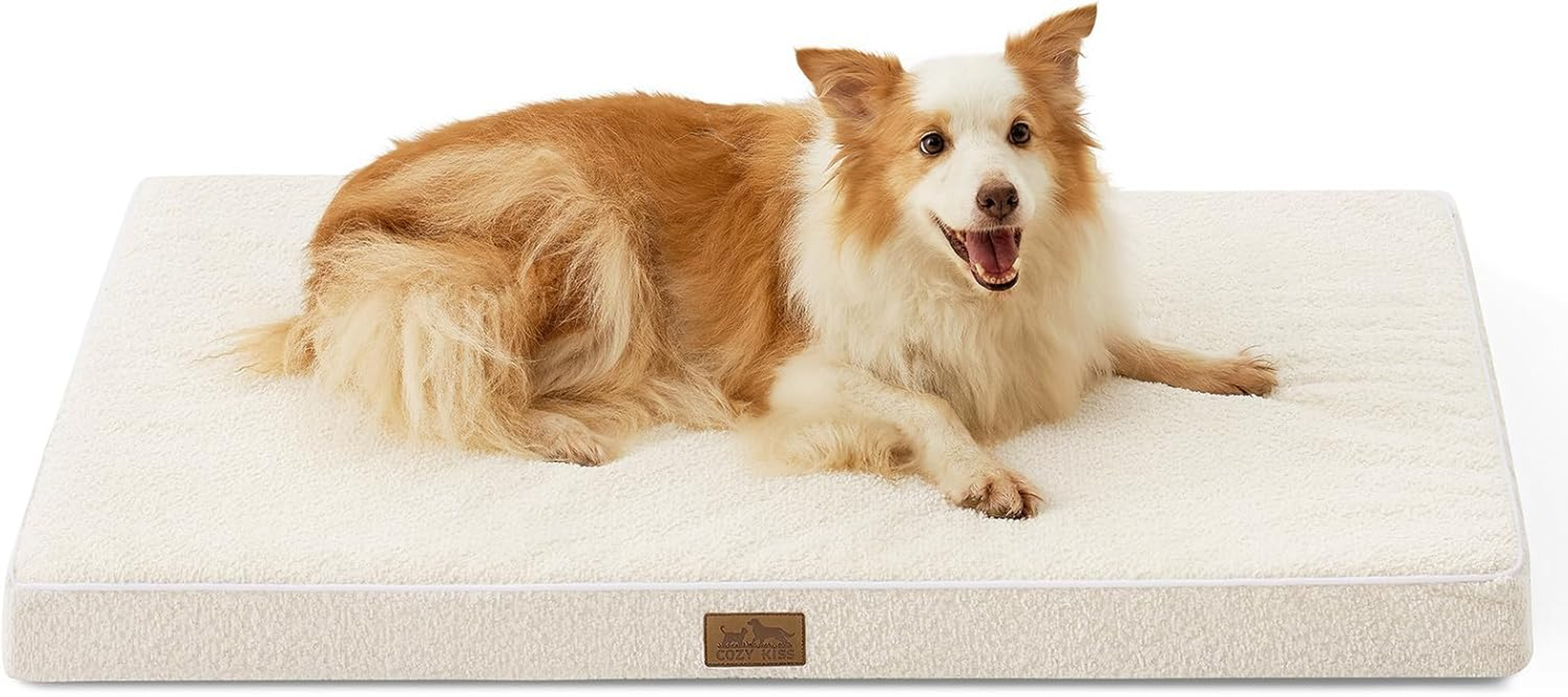 COZY KISS Orthopedic Dog Bed for Large Dog, Xlarge Removable Washable Cover with Waterproof Lining & Anti-Skid Bottom, Rectangular Foam Pet Bed, XL Size, 44X32X3 Inch, Beige