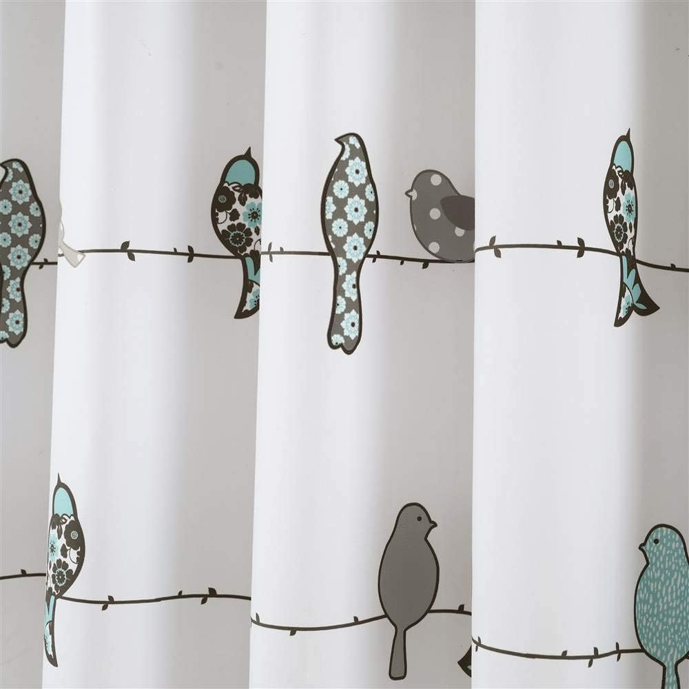 Lush Decor Rowley Birds Shower Curtain, 72&rdquo; W X 72&rdquo; L, Blue & Gray - Colorful Floral Bird Pattern - Whimsical & Playful Bird Shower Curtain - Farmhouse, Coastal, & Boho Bathroom Decor - Blue And Grey/Brown. image number 5