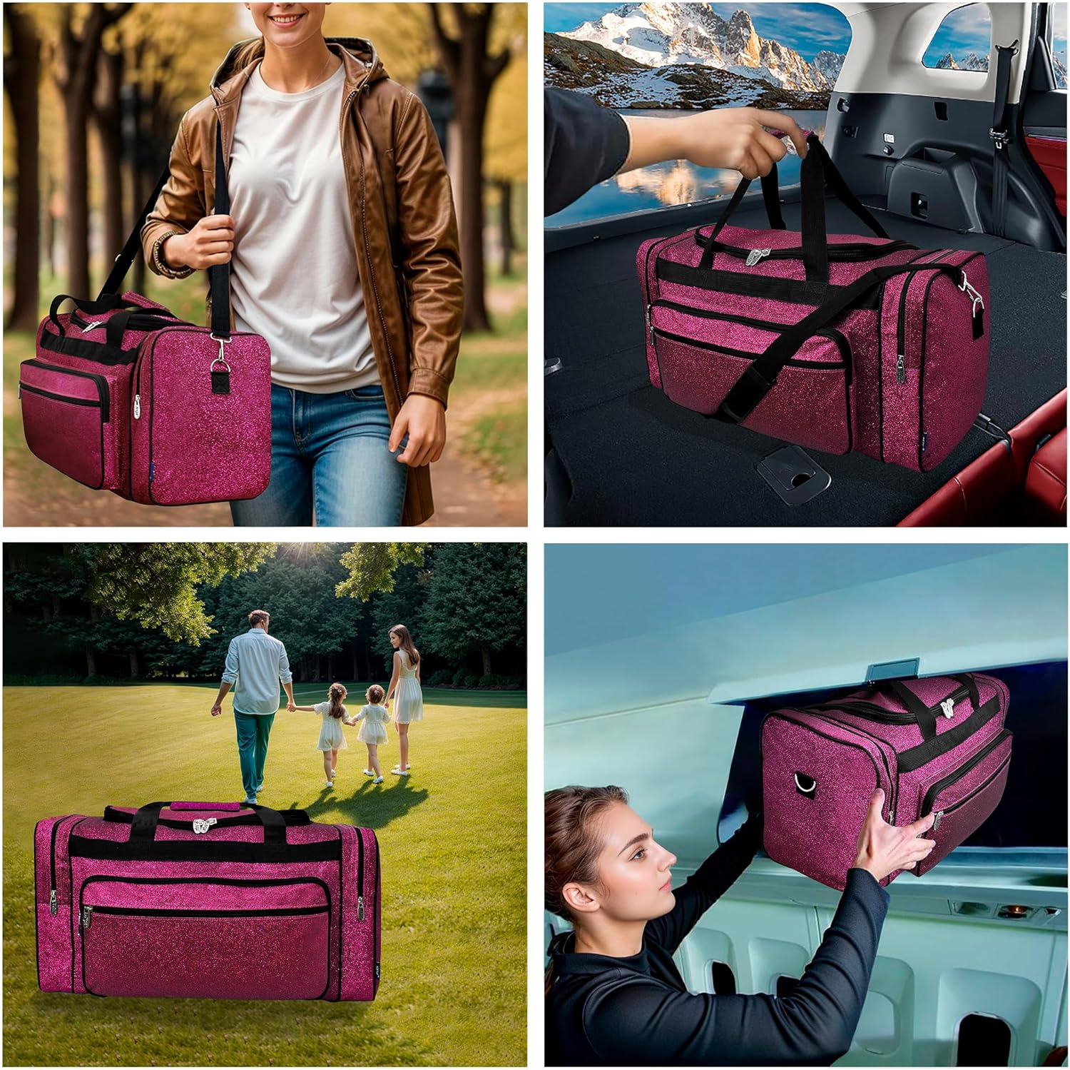 NGIL Canvas 23" Inch Duffle Bag, Hot Pink Glitter, Casual - Baseball-Black image number 2