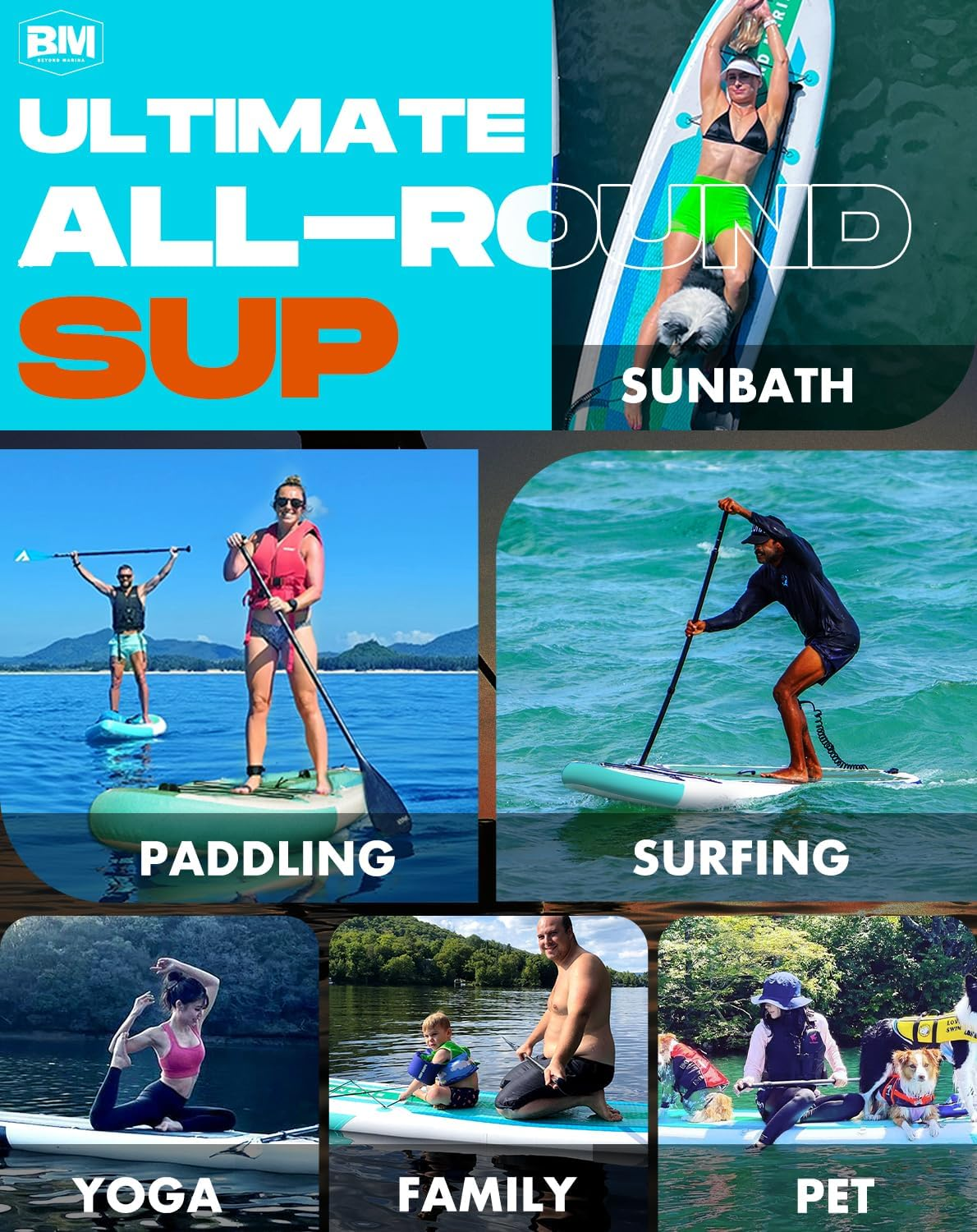 BEYOND MARINA Sup Board, Stand up Paddling Board, Paddle Board, Inflatable Paddleboard, Surfboard, Water Sports, Pump, Backpack, Paddle, Leash, 320 X 81 X 15 Cm image number 2