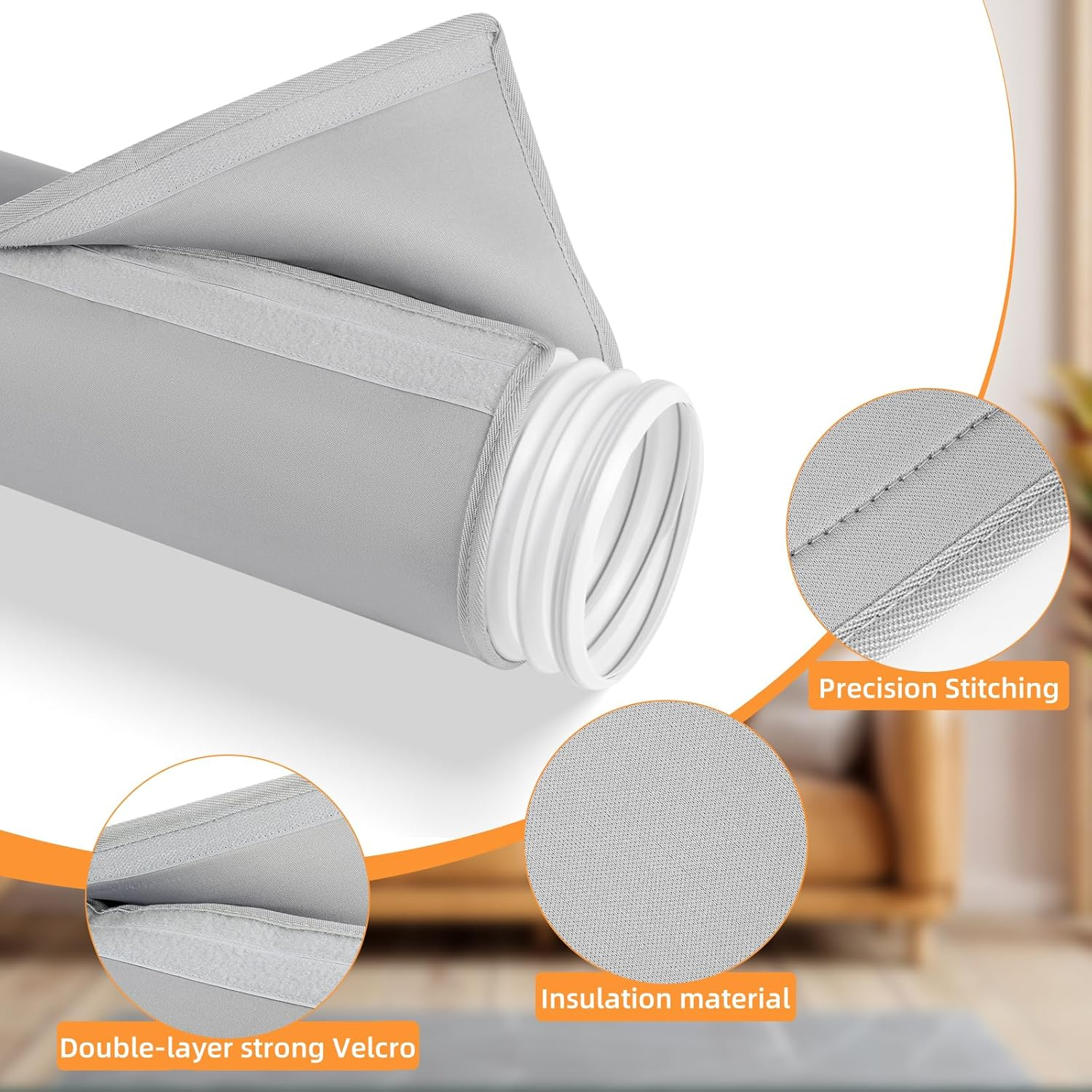 Portable Air Conditioner Hose Cover, Flexible and Thick Gray Insulated AC Hose Cover, Fits 5 Inch & 5.9 Inch Diameter Exhaust Hoses image number 1