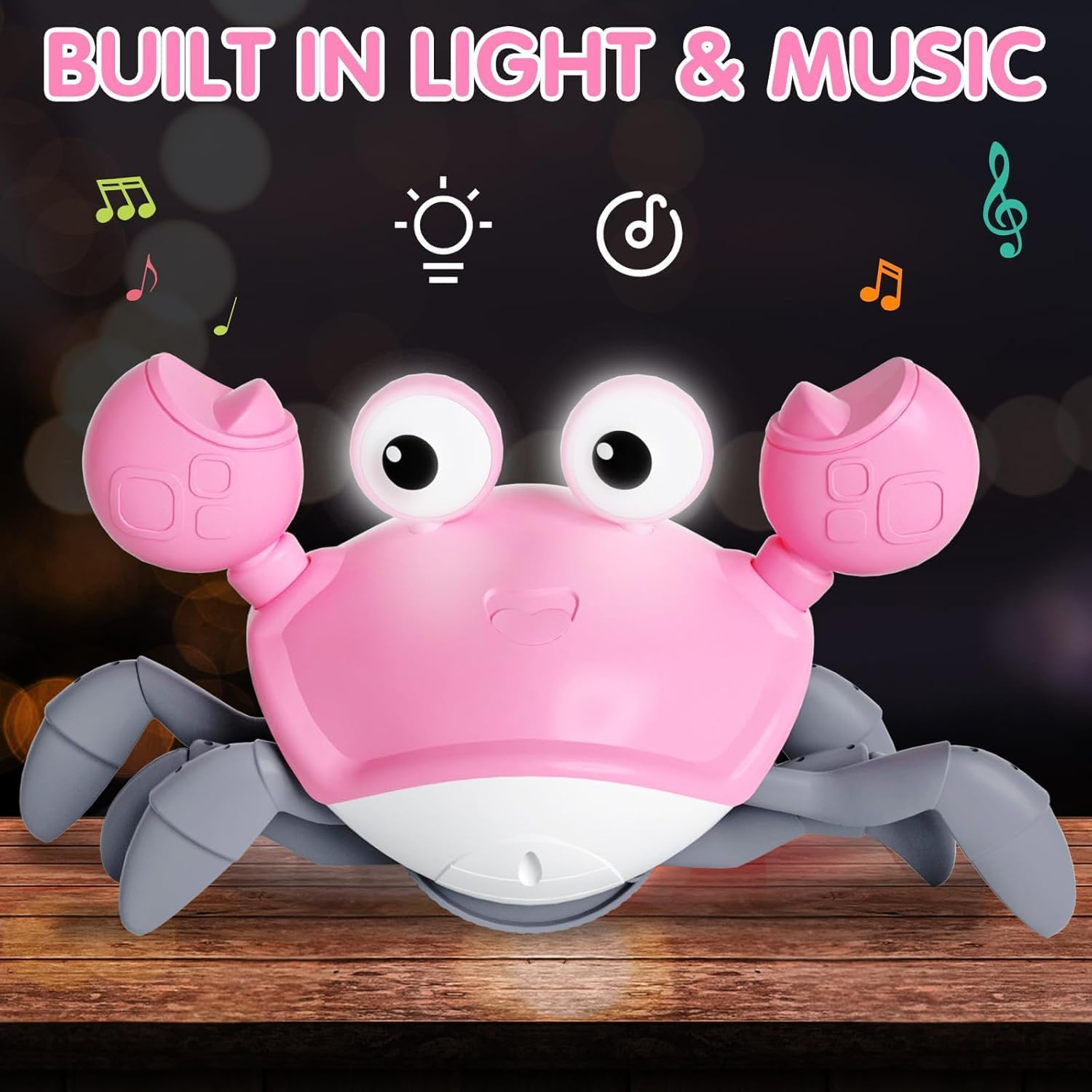 Crawling Crab Baby Toys 2.0, Tummy Time Crab Toys for Babies, Walking Crawly Crab with Sound&Speed Control for Infant Toddler 4 5 6 7 8 9 10 11 12 Boy Girl Birthday Gifts (Pink)