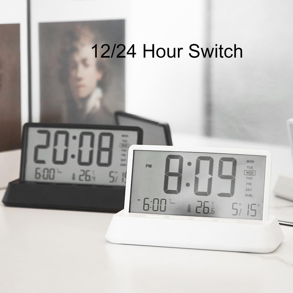 Lancoon LCD Digital Alarm Clock with 3 Alarms Transparent Temperature Date Week Display Snooze Desktop Simple Portable Easy to Use for Home Decor Bedroom Office Kids image number 4