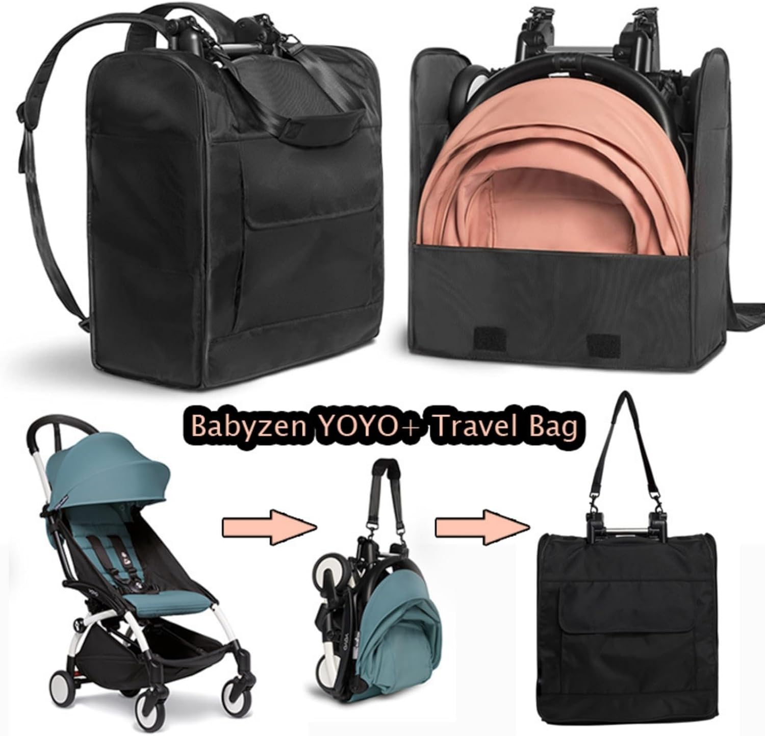 Bestbless Stroller Storage Backpack, Stroller Storage Bag Black, Protects Stroller during Travel, Folds for Easy Storage, Fits YOYO and YOYO Connect image number 3