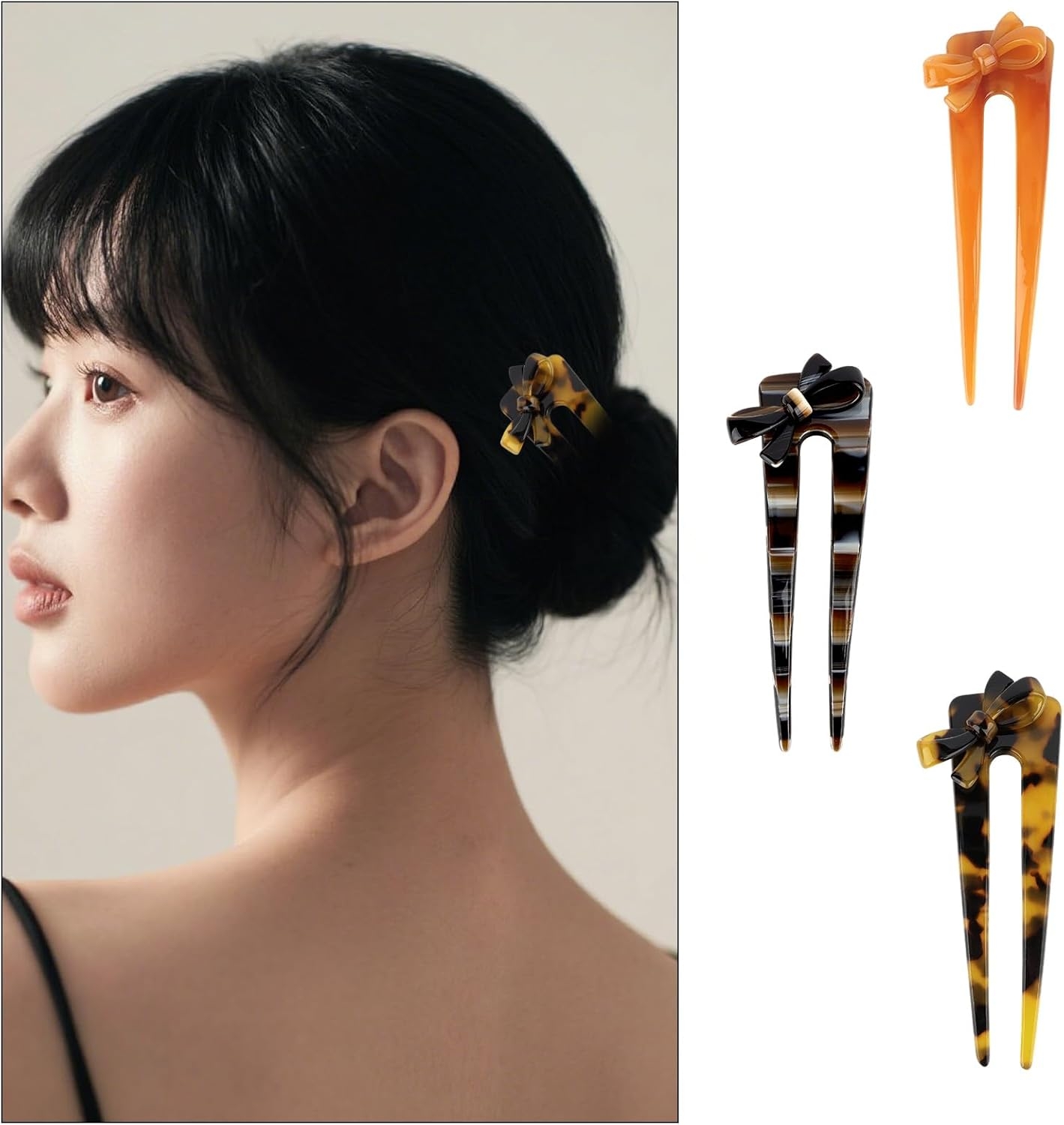 Srotmirw Bow Hair Pins, Pack of 3 U-Shaped French Pin in Hair Accessories for Women and Girls in Daily Clothing image number 6