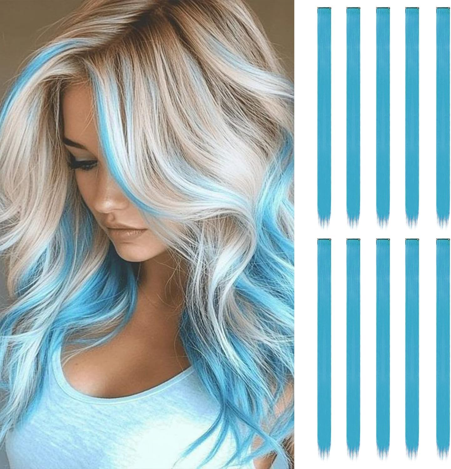 10 Pcs Purple Hair Extensions | 22 in Long Straight Fake Hair | Clip in Hair Extension | Hair Accessories for Girls (Light Purple)