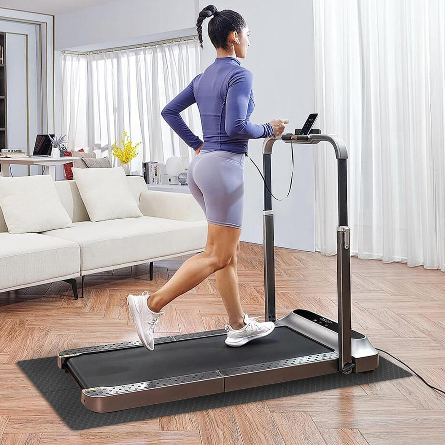 8Mm Thickness Exercise Equipment Mat, Foldable Noise-Cancelling Treadmill Bike Rower Floor Mat, 183 X 80Cm Step Machine Yoga Mat for Indoor image number 6