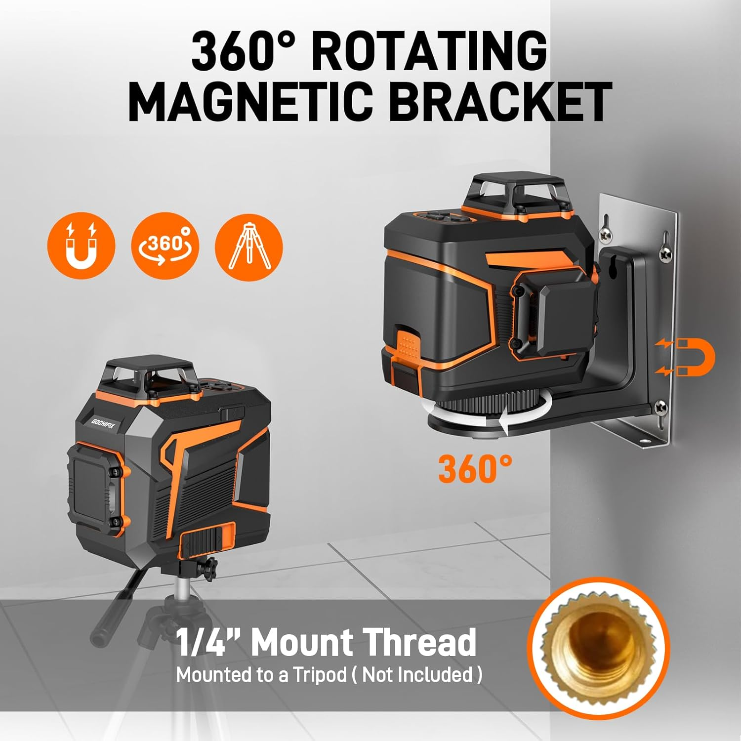 Laser Level 360 Self Leveling Green Line Laser Level Tool Wall Suction Stand Receiver 100Ft Line Laser for Picture Hanging Outdoor Rechargeable Battery,2X360,2D image number 5