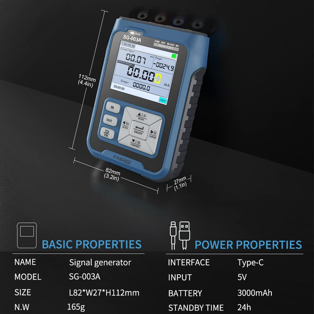 Current Voltage Signal Generator 4-20Ma 0-24V Rechargeable Portable Current Voltage Analog Generator with 3000Mah Battery and TFT Screen for Panel Debugging Device Testing Tr