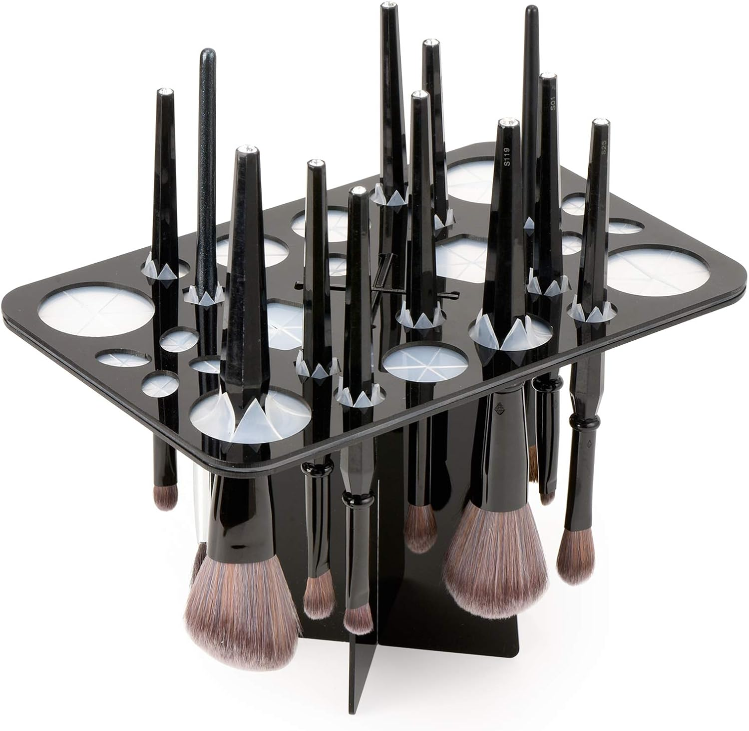 Acrylic Makeup Brushes Drying Rack, Brushes Dryer, Collapsible Holder Stand Tree Tray Support Display for Makeup Artist Nail Brushes Paintbrushes Makeup Lovers, 28 Slot, Black, Unisex image number 1