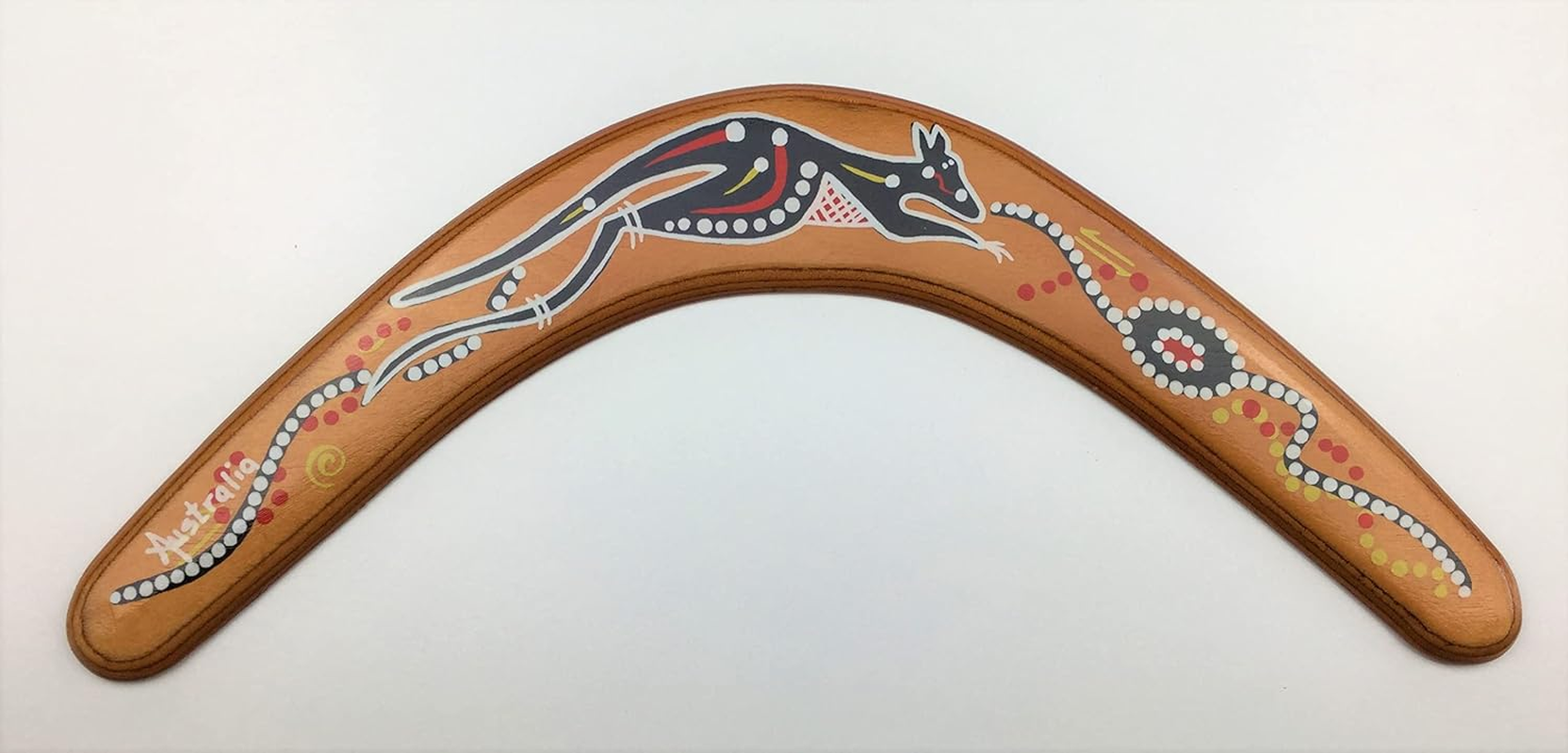 Australian Made Carded 14" Decorated Wood Throwing Boomerang - Kangaroo Design image number 3