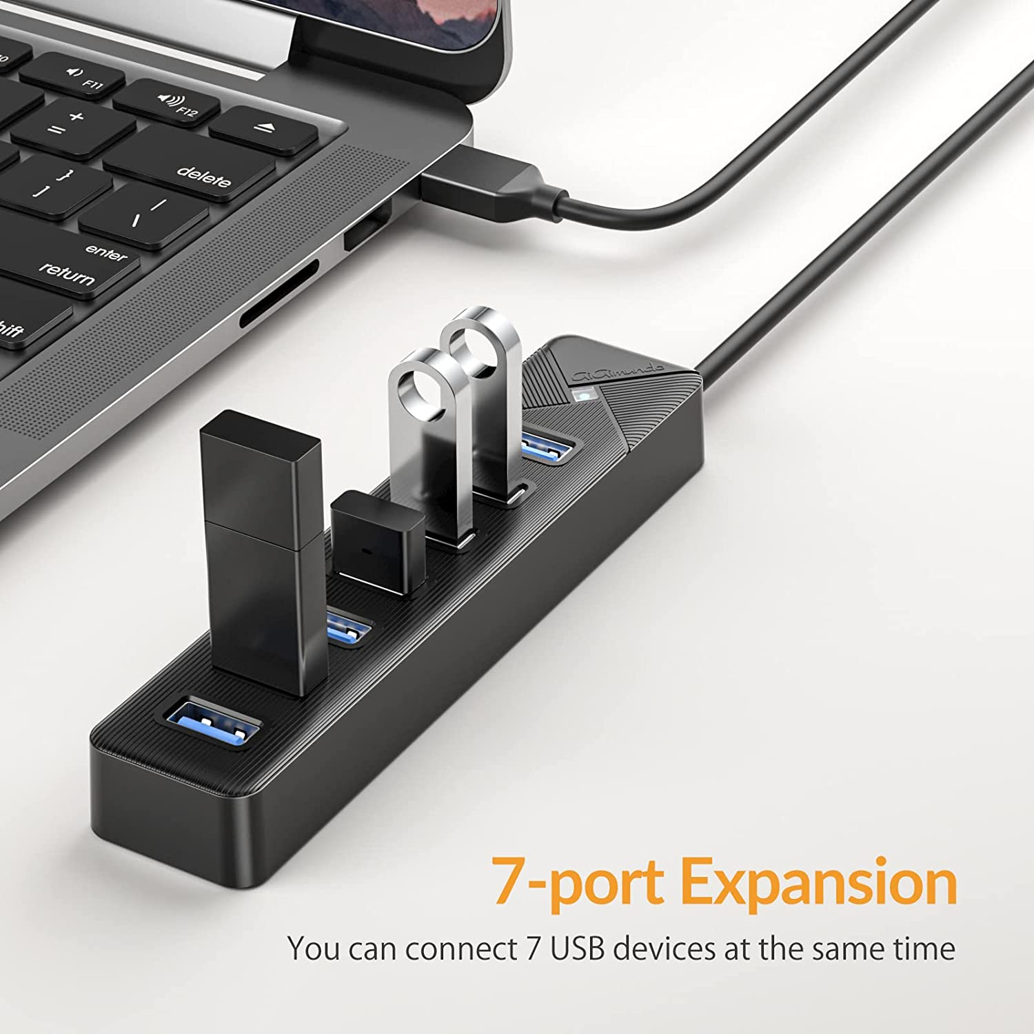Gigimundo PG7U USB Hub 3.0, 7-Port USB Distributor, 50 Cm Cable with 5V/3A Power Input, Multiple USB Connector for PC Laptop, Older Macbook, PS4, PS5, Flash Drive, Keyboard, Mouse, GGM-PG7U-U3-50 - Usb A 4Port image number 5