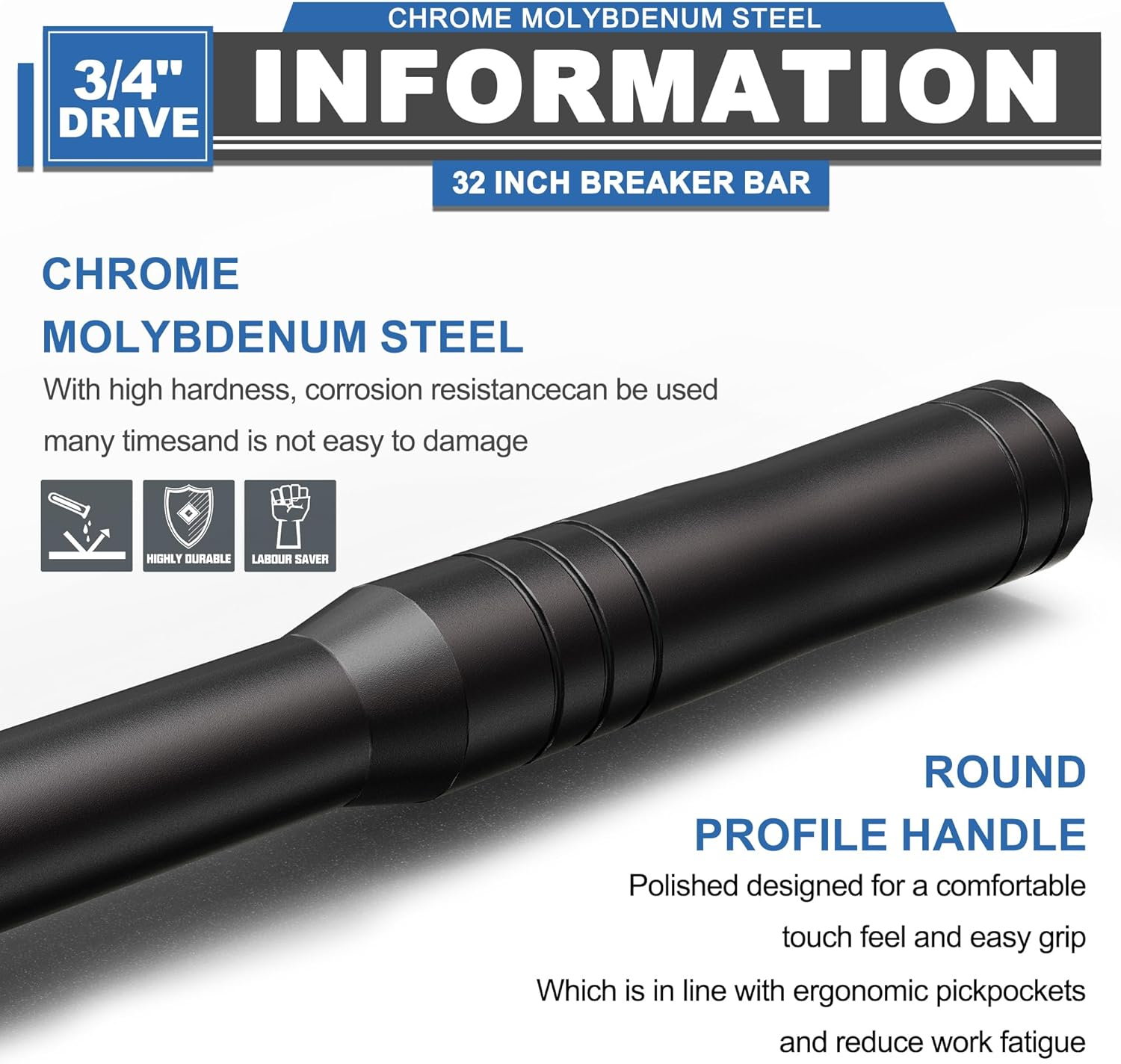 Aiourx 3/4" Drive 810 Mm Breaker Bar, CR-MO Steel Rotating Head, Extra Long Handle for Rusted Frozen Truck Tire Lug Nuts Bolts image number 3
