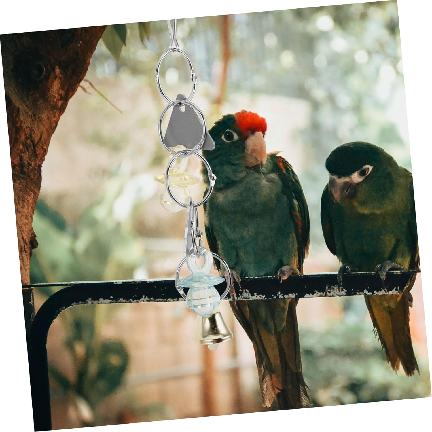 YARNOW Hanging Bird Mirror with Bell for Parakeets and Cockatiels Cage Accessory with Hook Multifunctional Fun Parrot to Encourage Play and Relaxation Random Color image number 2