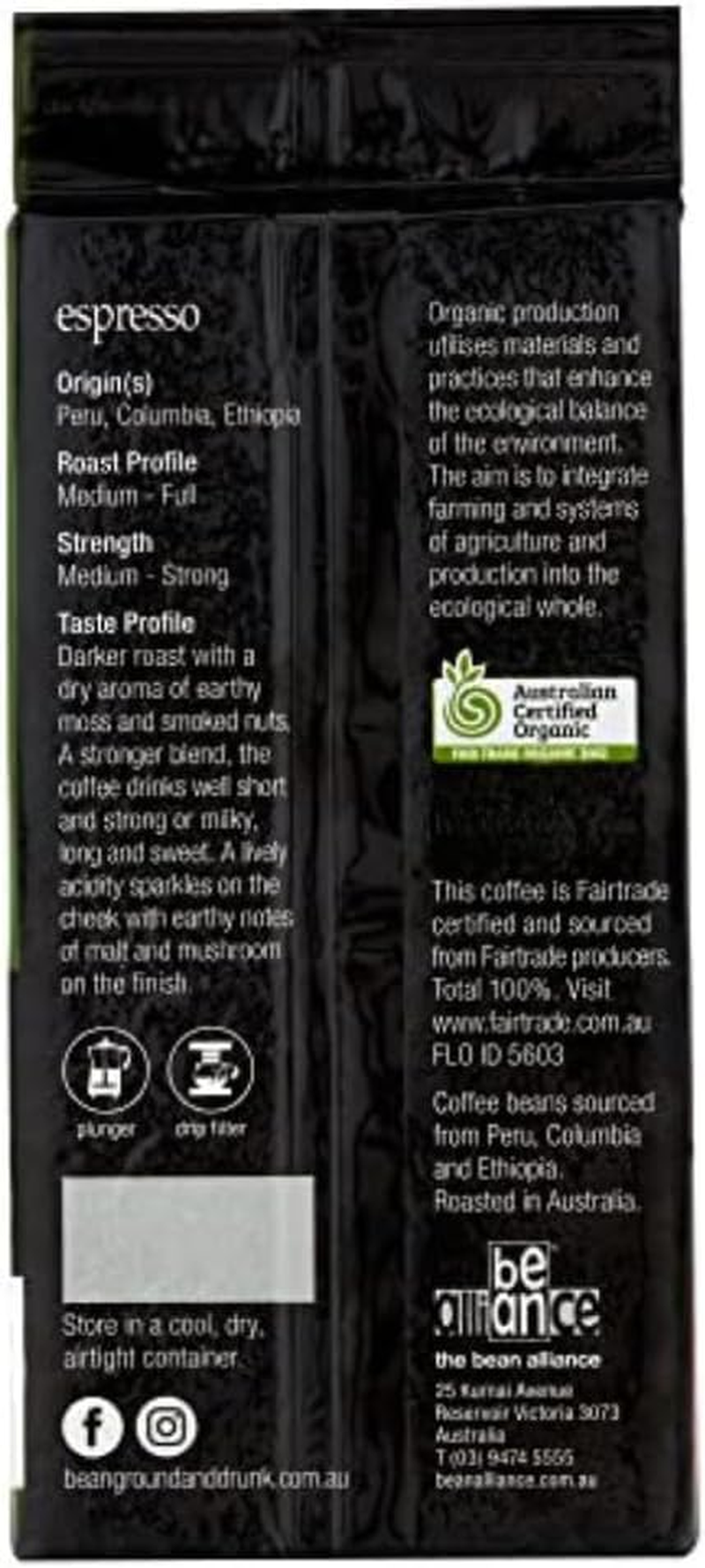 Bean Ground & Drunk Coffee Ground Espresso 250G