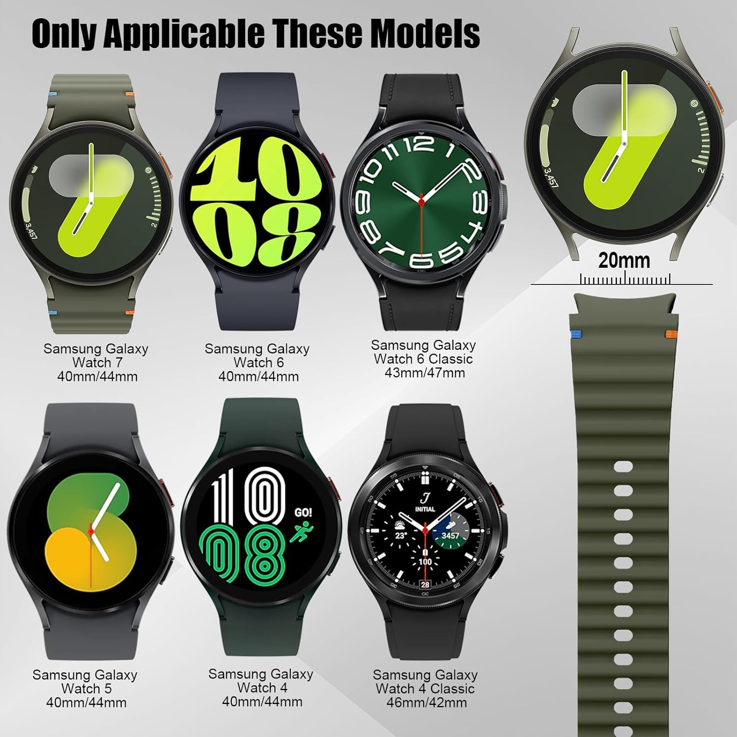 Compatible with Samsung Galaxy Watch 7 Strap No Gap Sport Silicone Watch Band for Galaxy Watch 6 5 4 40Mm 44Mm Galaxy Watch 6 Classic 43Mm 47Mm,Watch 5 Pro,Watch 4 Classic Strap 42Mm 46Mm (Army Green) image number 5