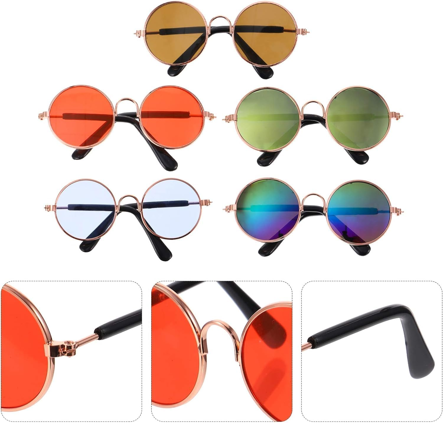 5Pcs Dog Cat Sunglasses Funny Cute Cat Small Dog Sunglasses Classic round Retro Pet Glasses Eyewears Dog Cat Cosplay Party Costume Photo Props image number 4