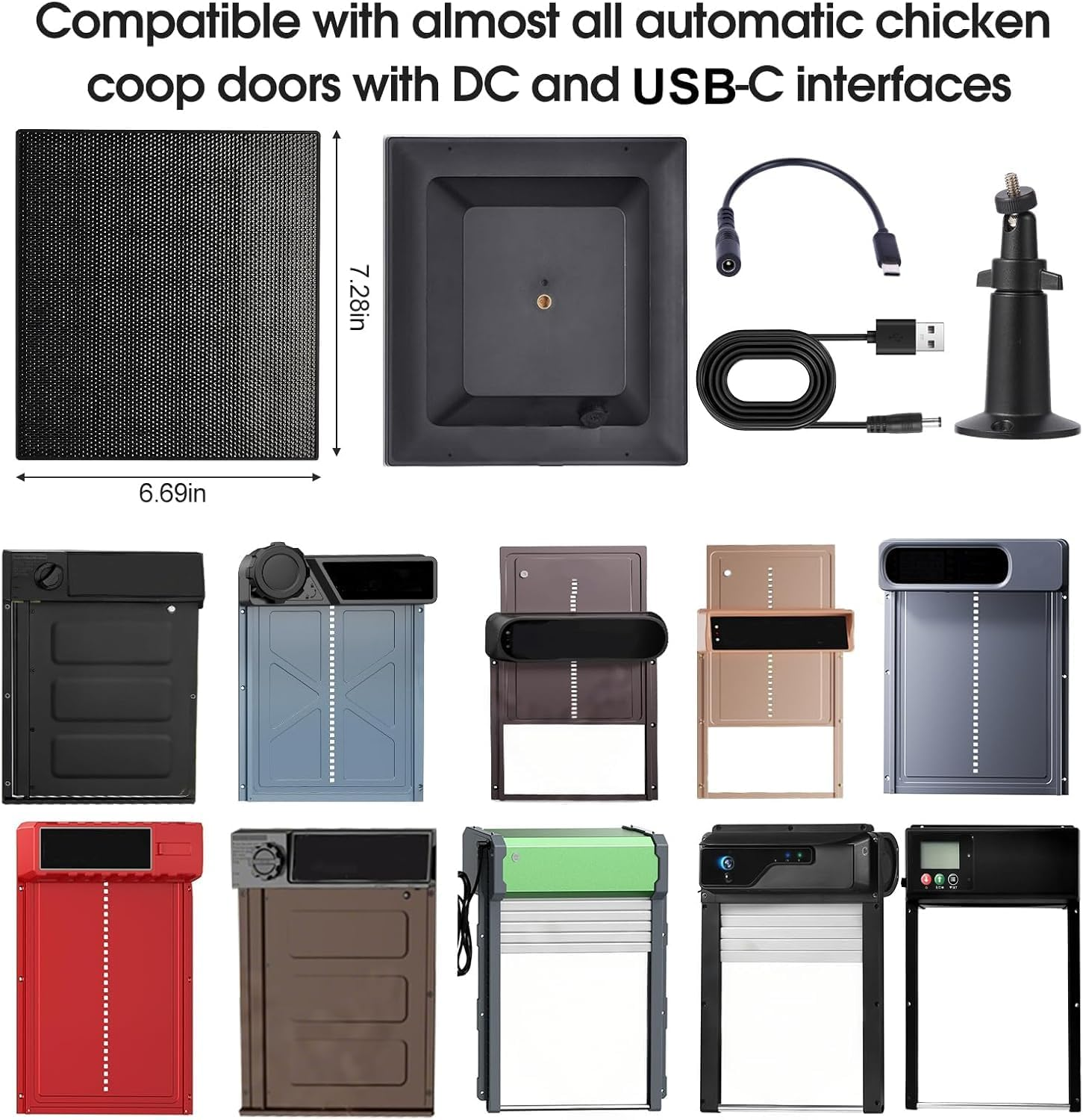 2025 Upgraded Chicken Coop Solar Panel 6W 8000Mah - Dual 6.5Ft DC & USB to Type-C Cables, IP65 Waterproof W/Mount | Never Replace Batteries for Automatic Poultry Door image number 1