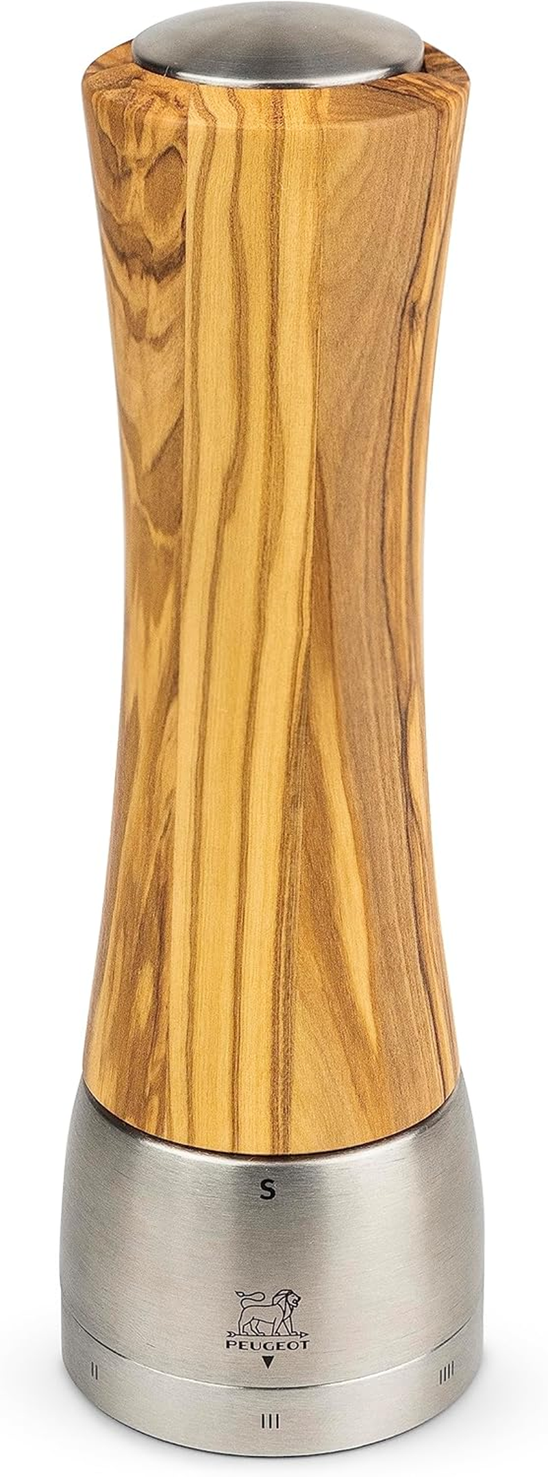 Peugeot - Madras U'Select Manual Salt Mill - Adjustable Grinder - Stainless Steel & Olive Wood, Natural - 21 Cm